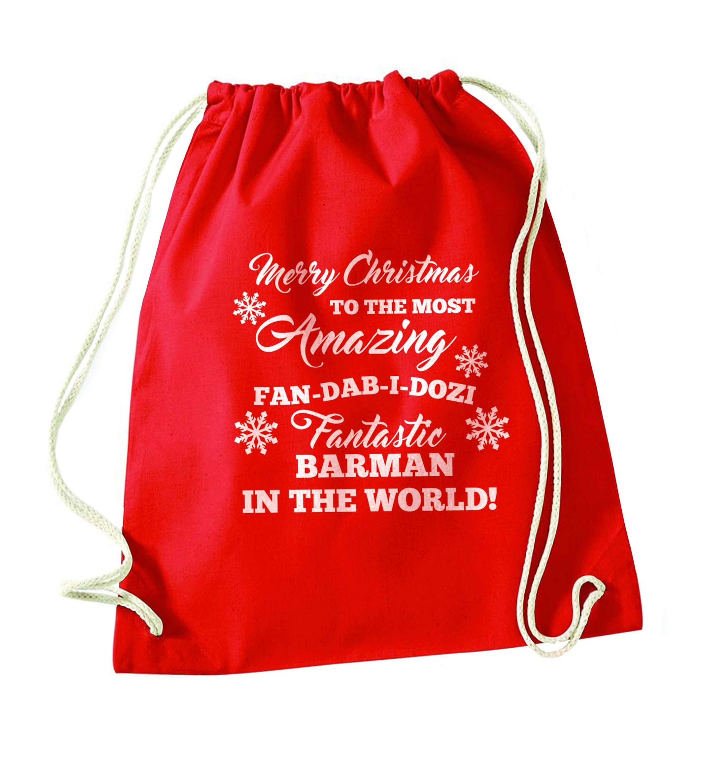 Merry Christmas to the most amazing barman in the world! red drawstring bag 