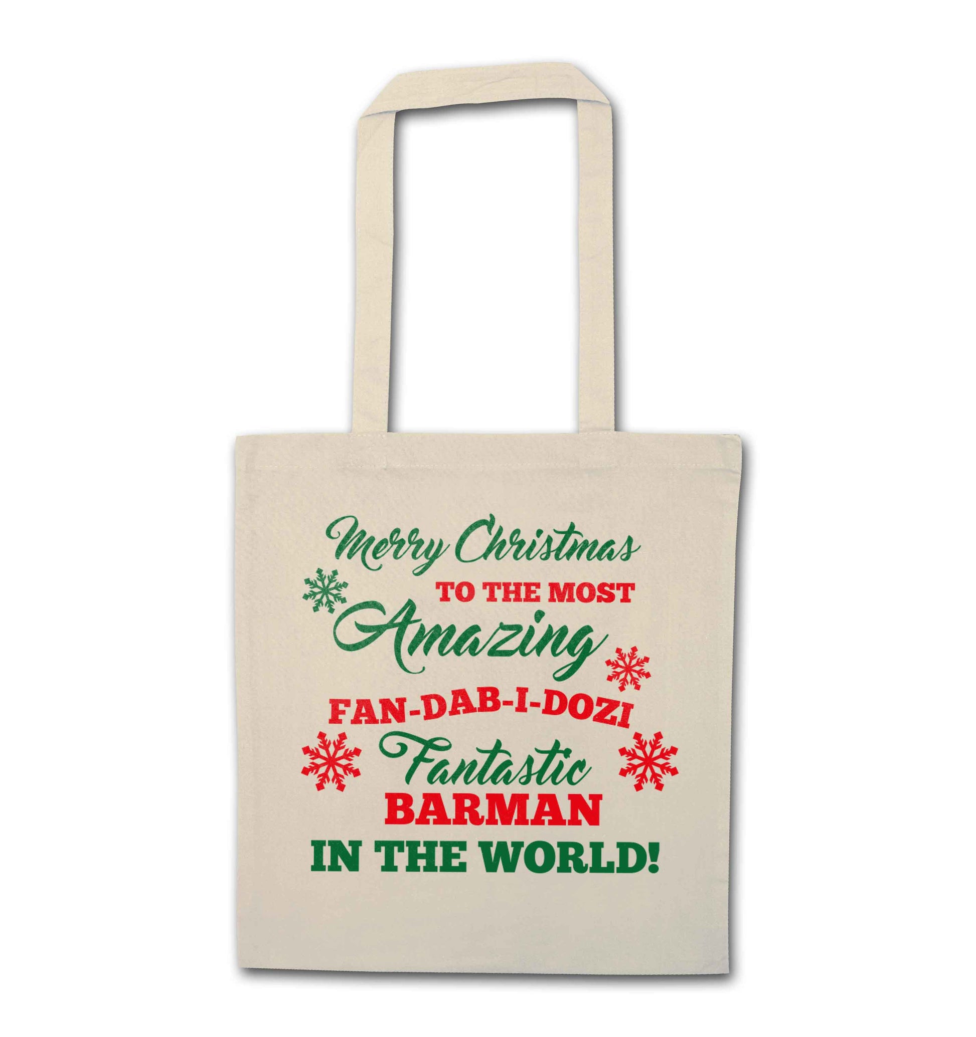 Merry Christmas to the most amazing barman in the world! natural tote bag