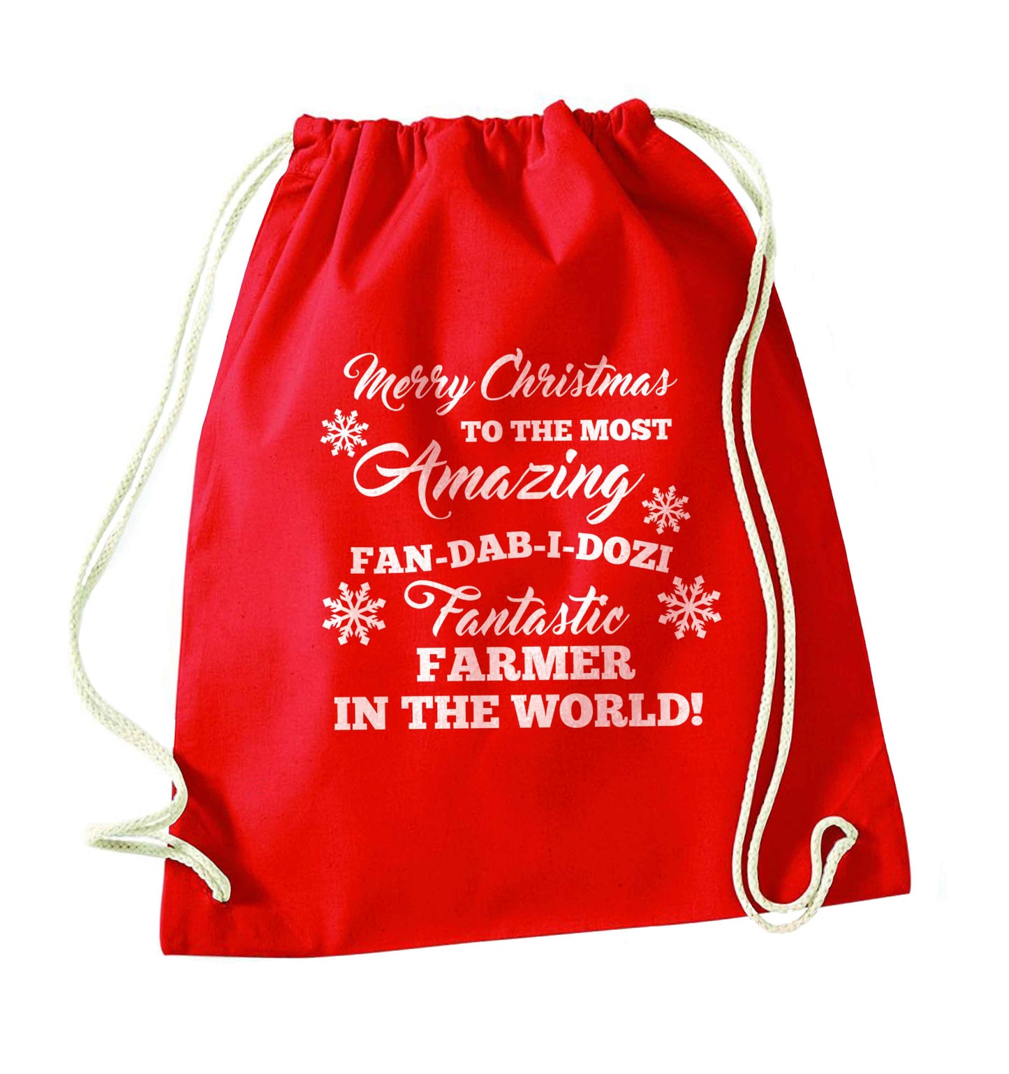 Merry Christmas to the most amazing farmer in the world! red drawstring bag 