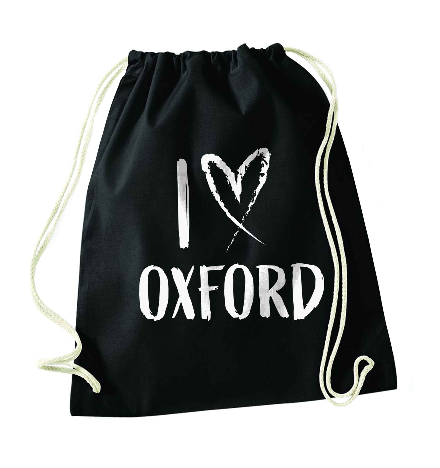 I love Oxford black drawstring bag