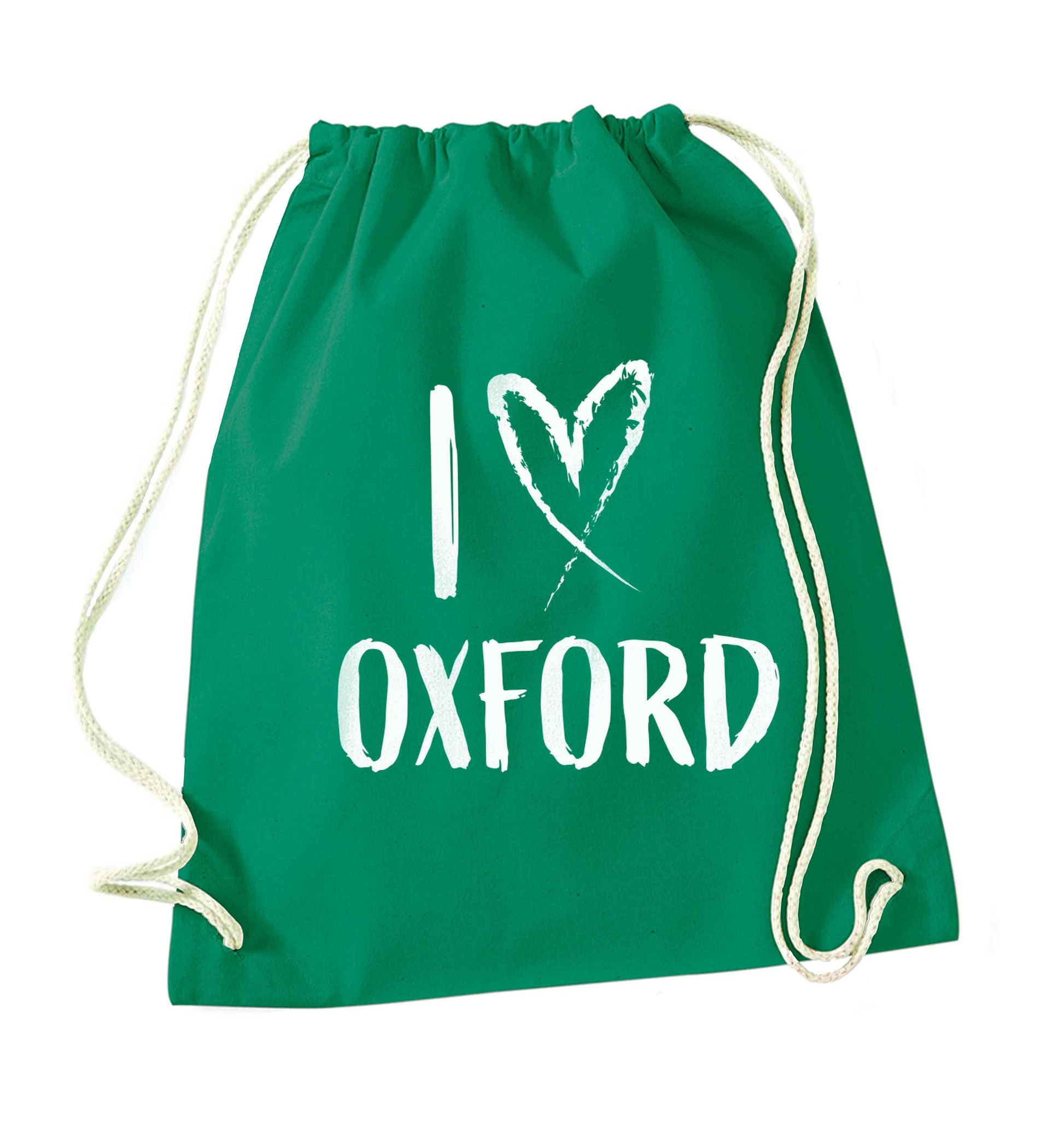 I love Oxford green drawstring bag