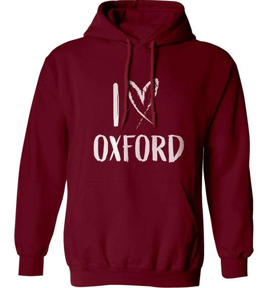 I love Oxford adults unisex maroon hoodie 2XL