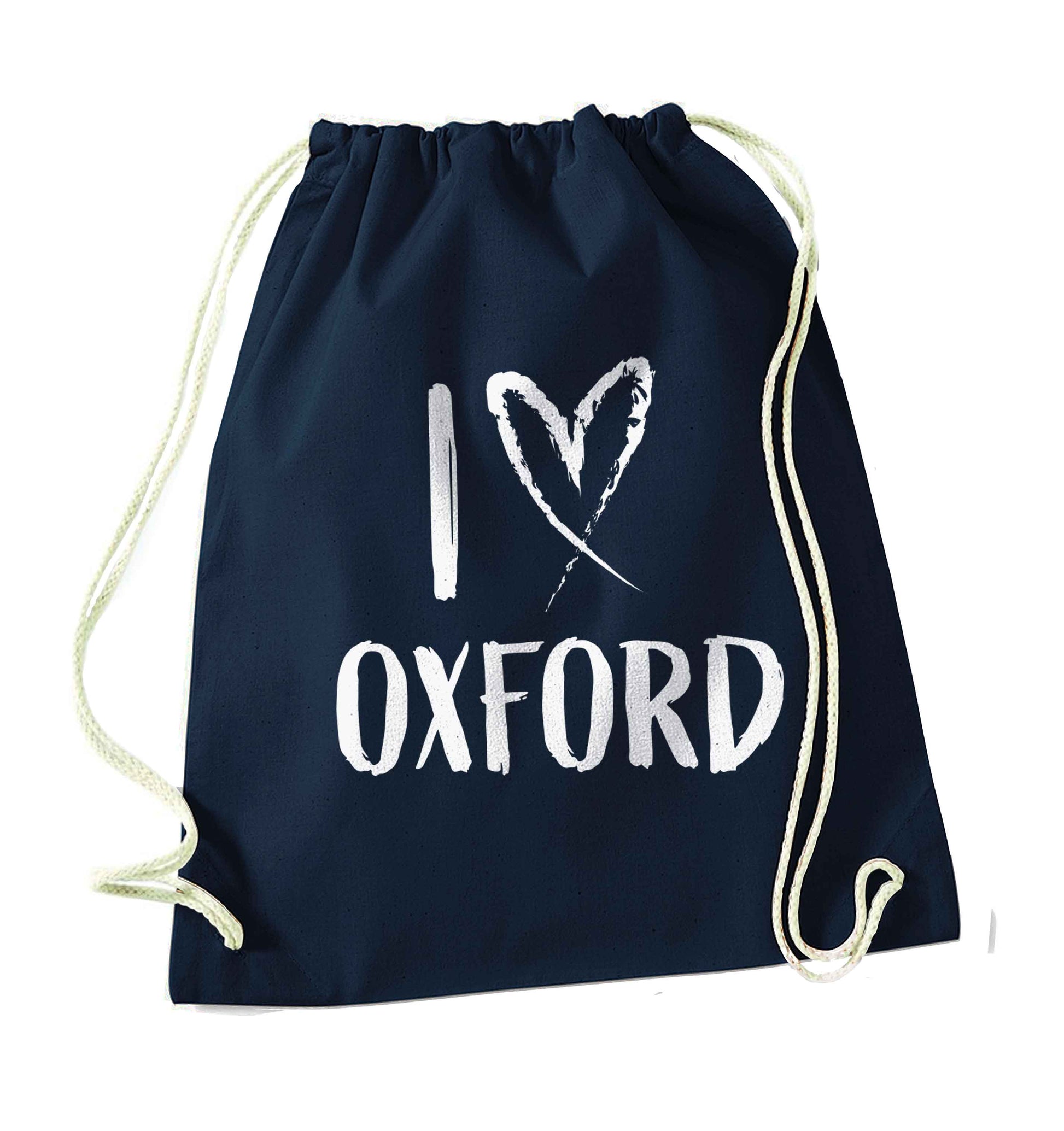 I love Oxford navy drawstring bag