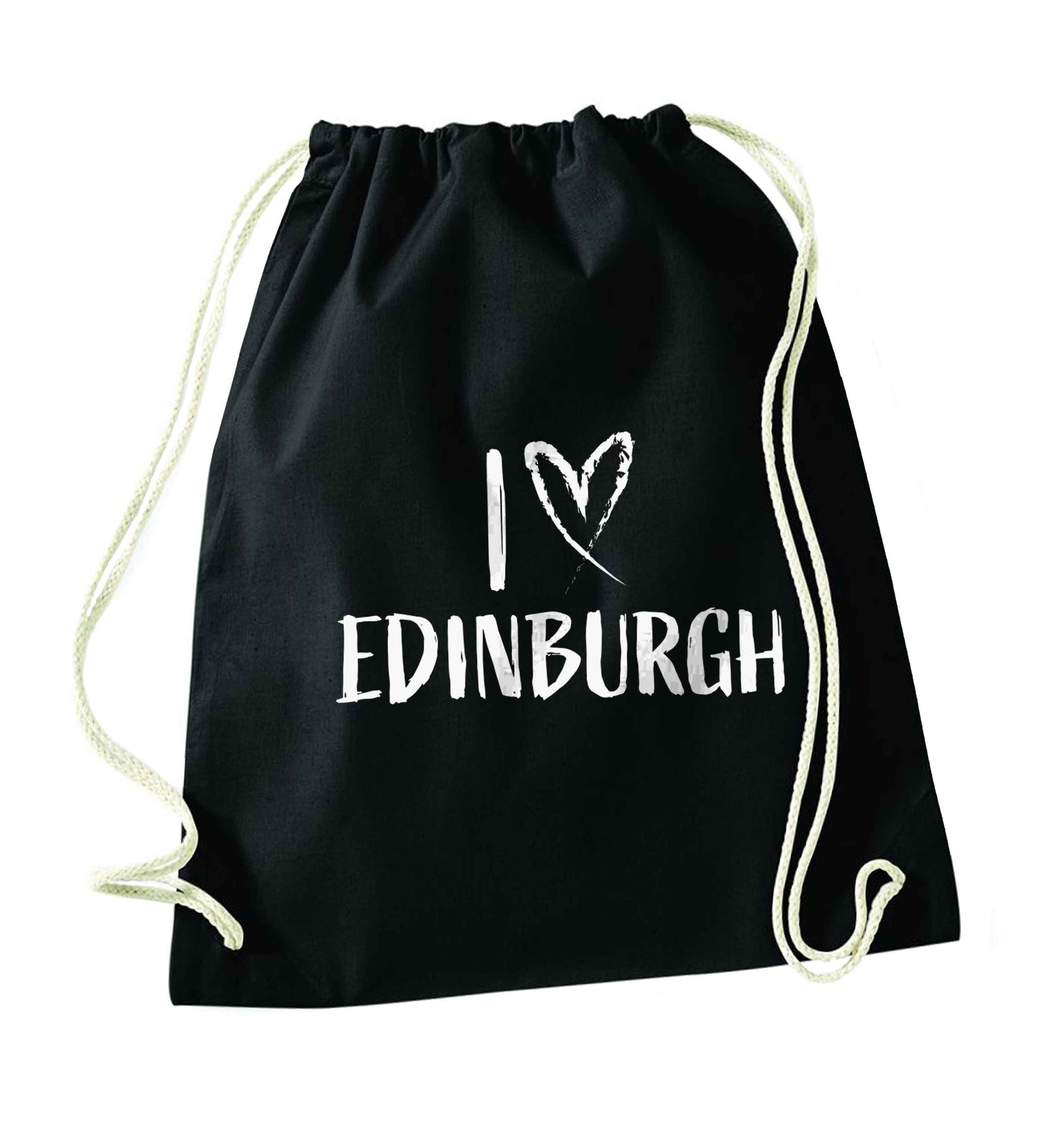 I love Edinburgh black drawstring bag