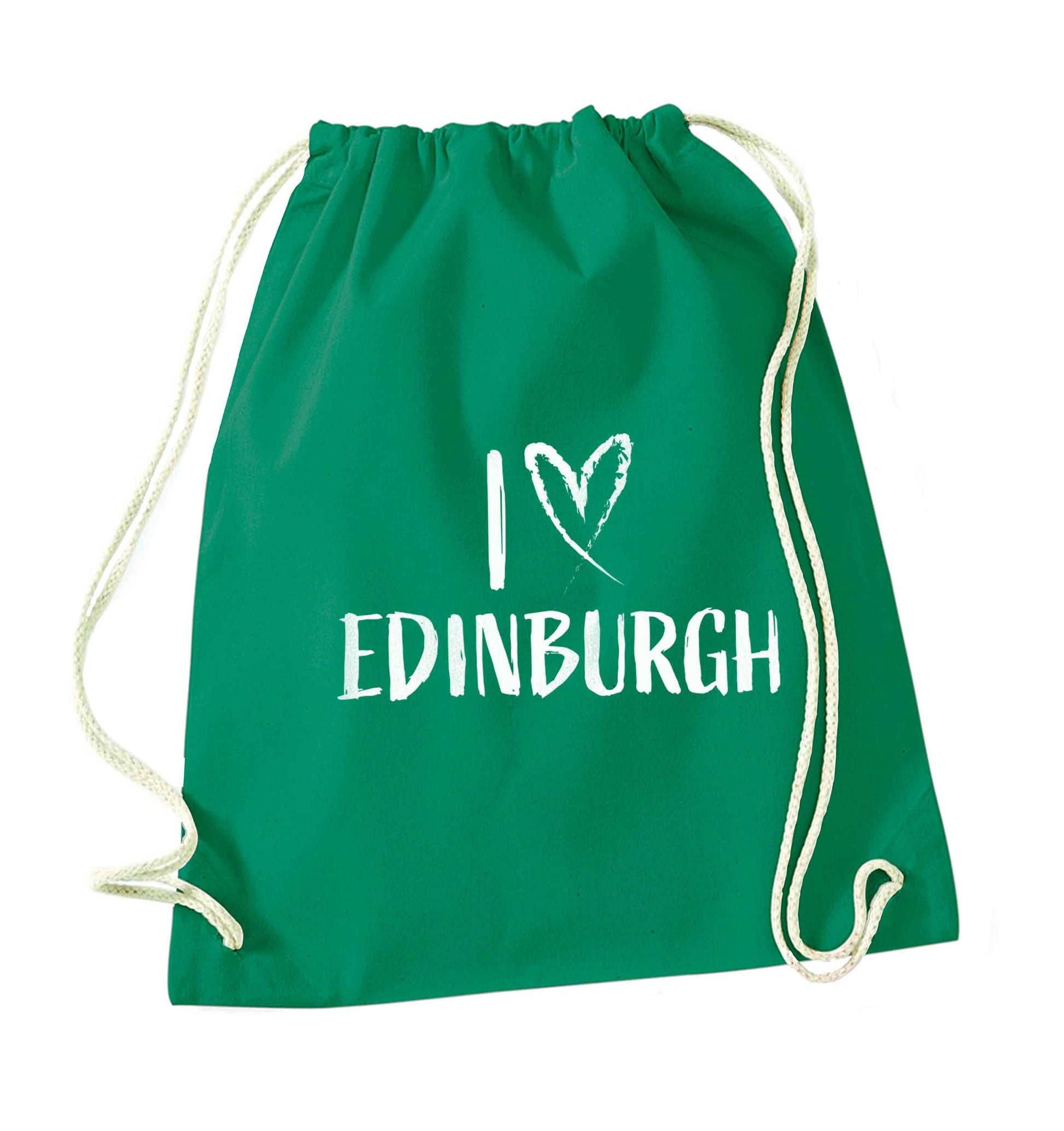 I love Edinburgh green drawstring bag