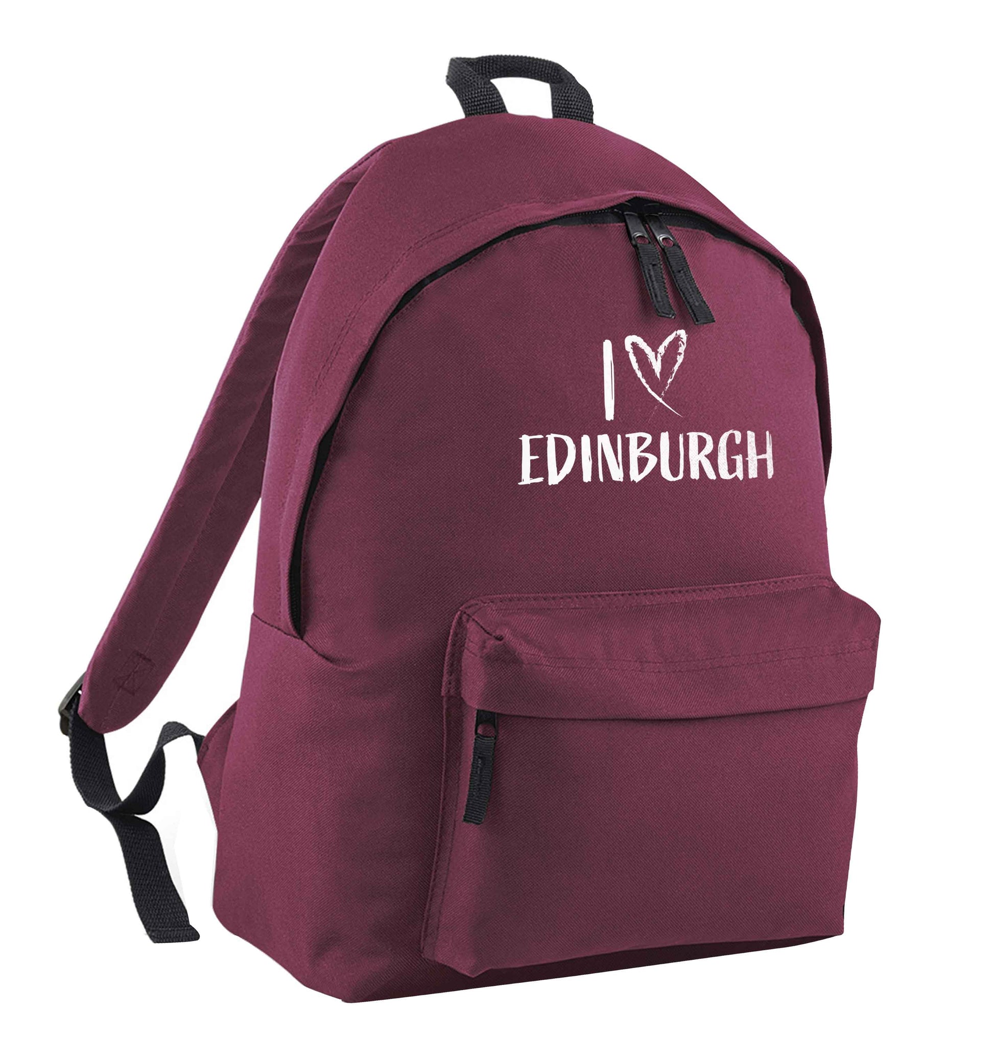 I love Edinburgh maroon adults backpack