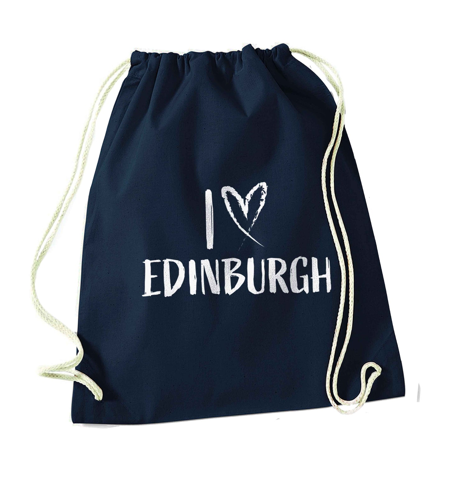 I love Edinburgh navy drawstring bag