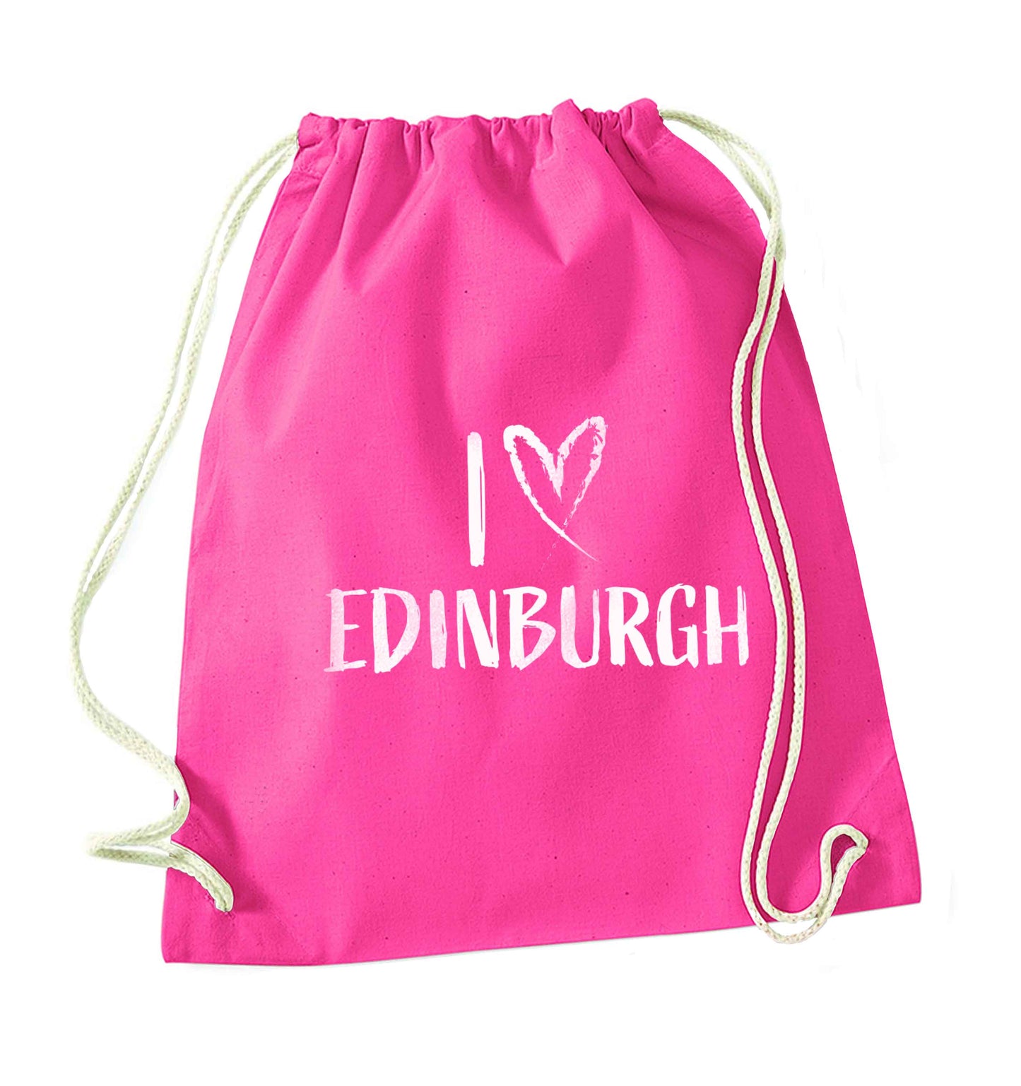 I love Edinburgh pink drawstring bag