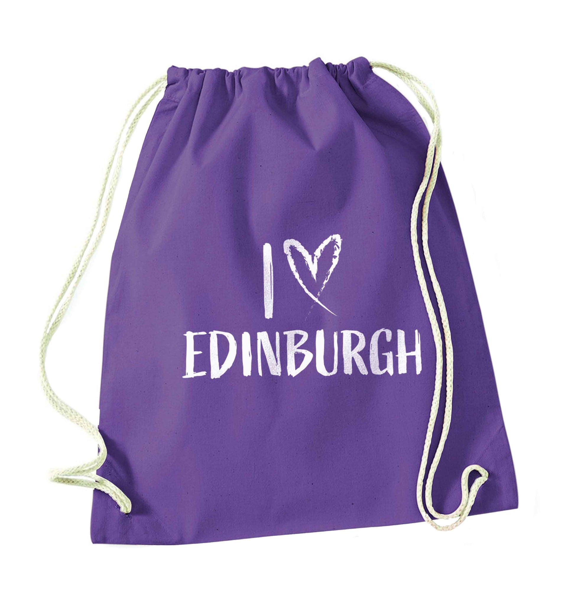 I love Edinburgh purple drawstring bag