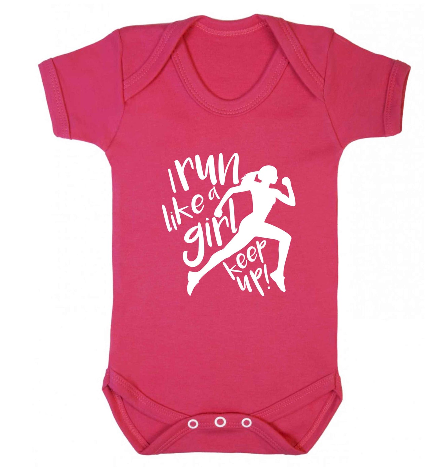 I run like a girl, keep up! baby vest dark pink 18-24 months