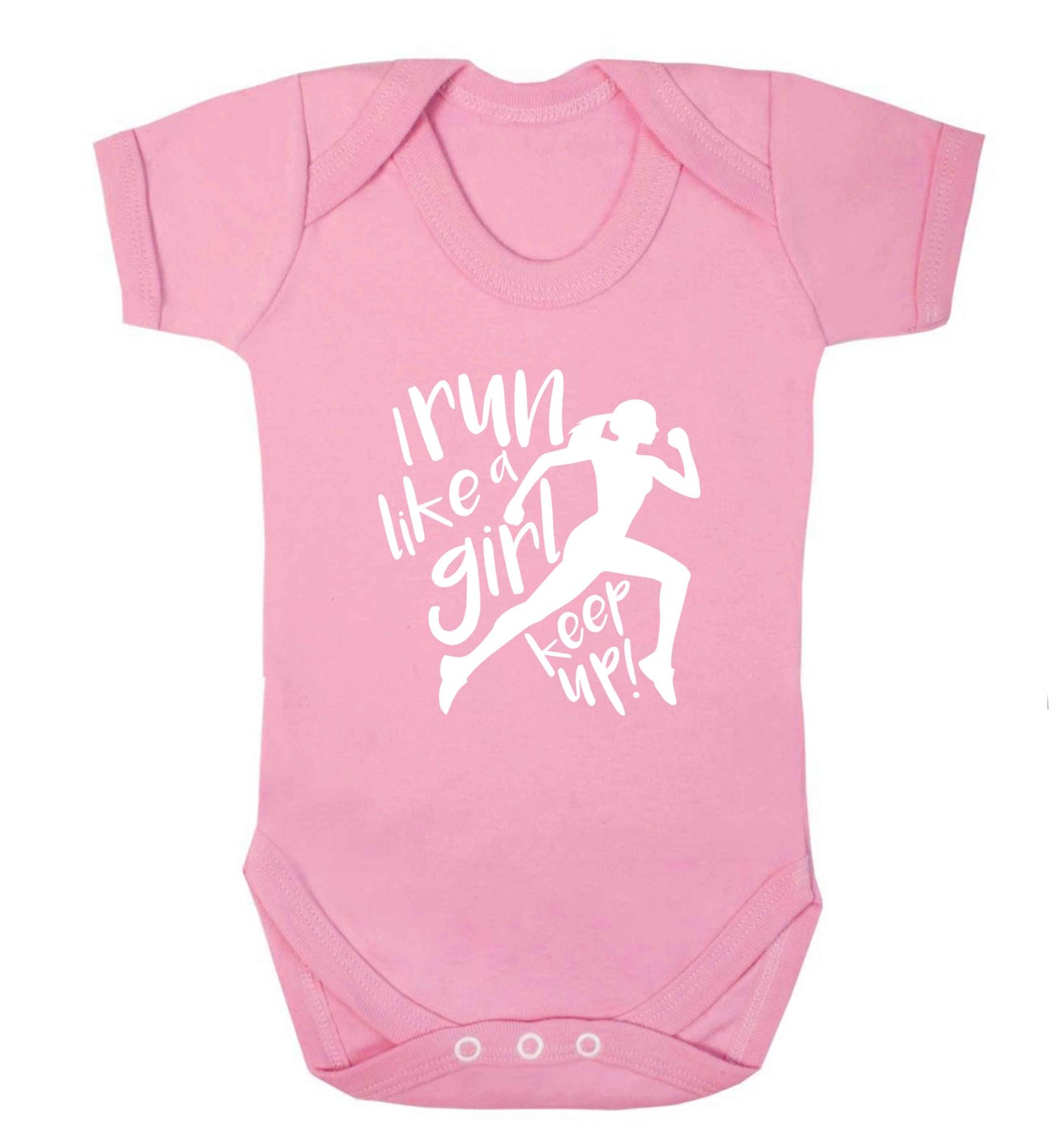 I run like a girl, keep up! baby vest pale pink 18-24 months