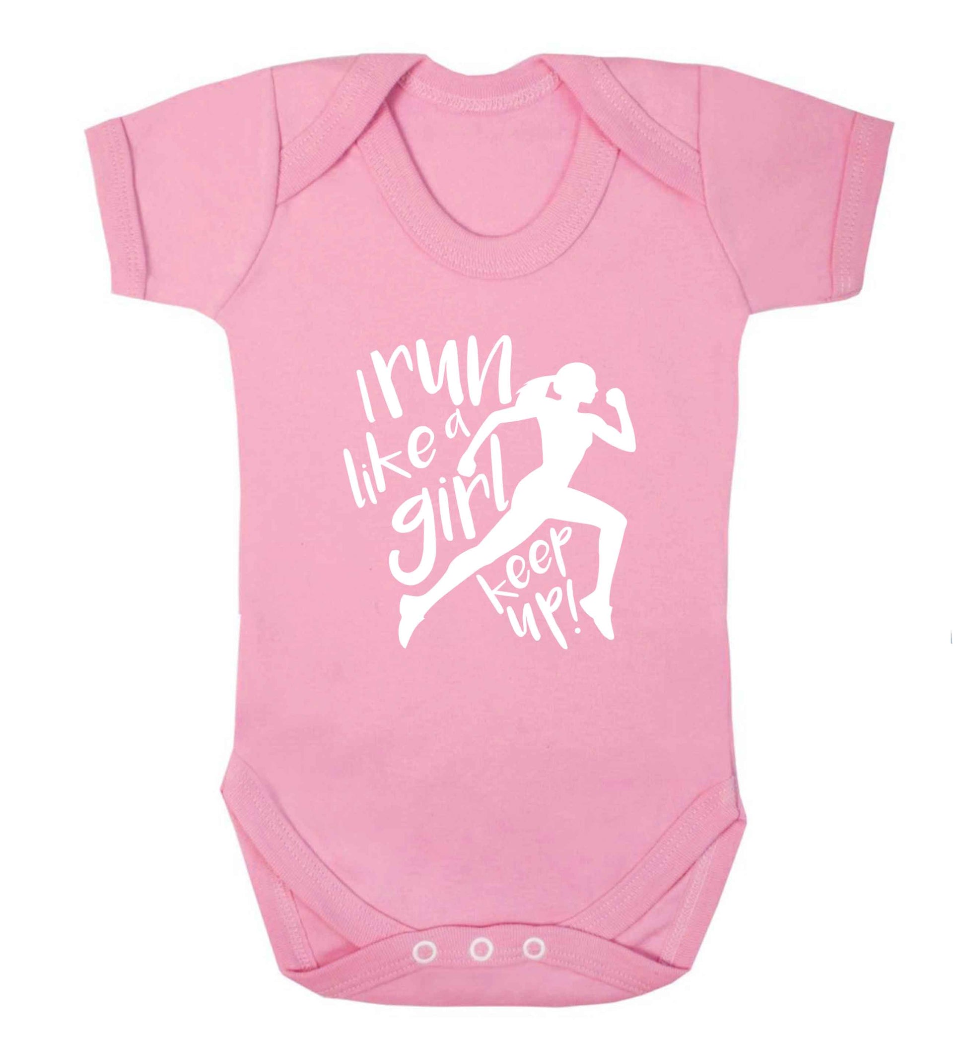 I run like a girl, keep up! baby vest pale pink 18-24 months