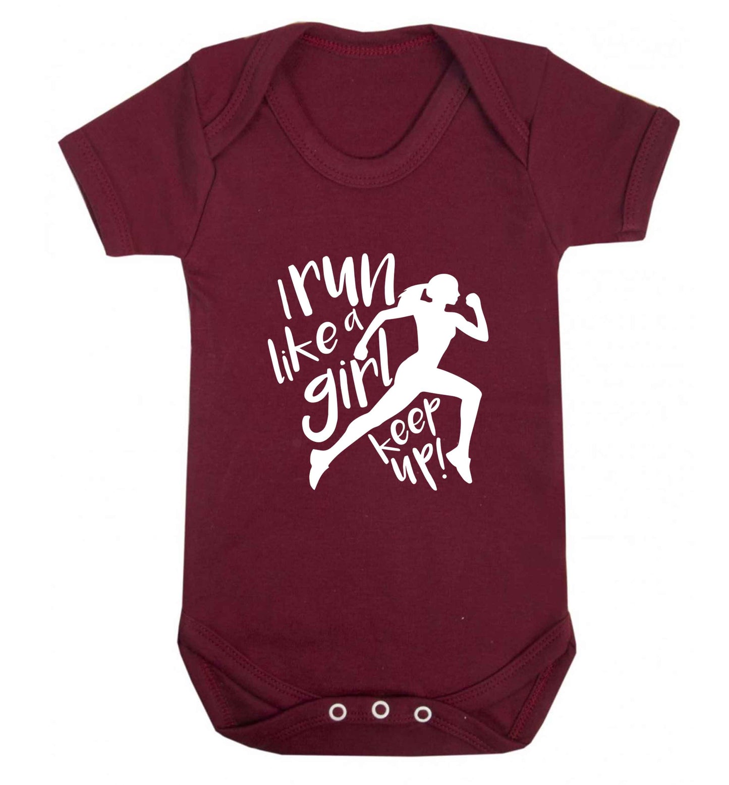 I run like a girl, keep up! baby vest maroon 18-24 months