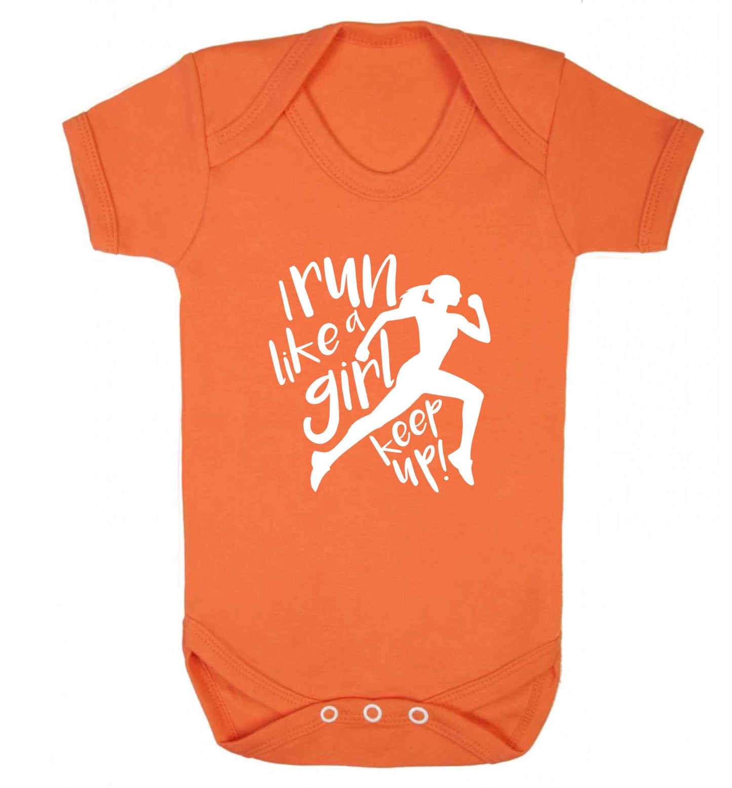 I run like a girl, keep up! baby vest orange 18-24 months