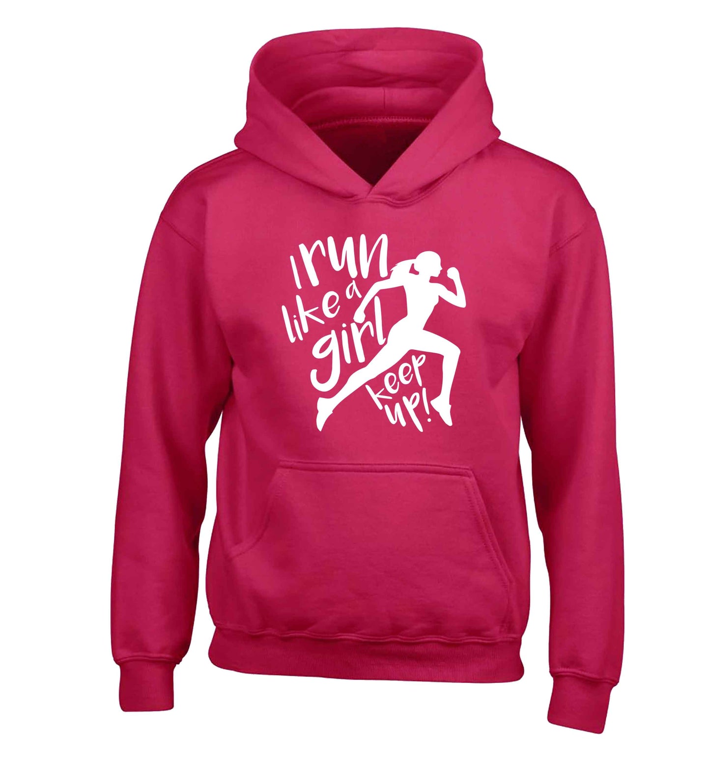 I run like a girl, keep up! children's pink hoodie 12-13 Years