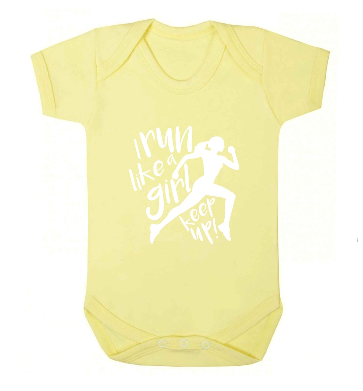 I run like a girl, keep up! baby vest pale yellow 18-24 months