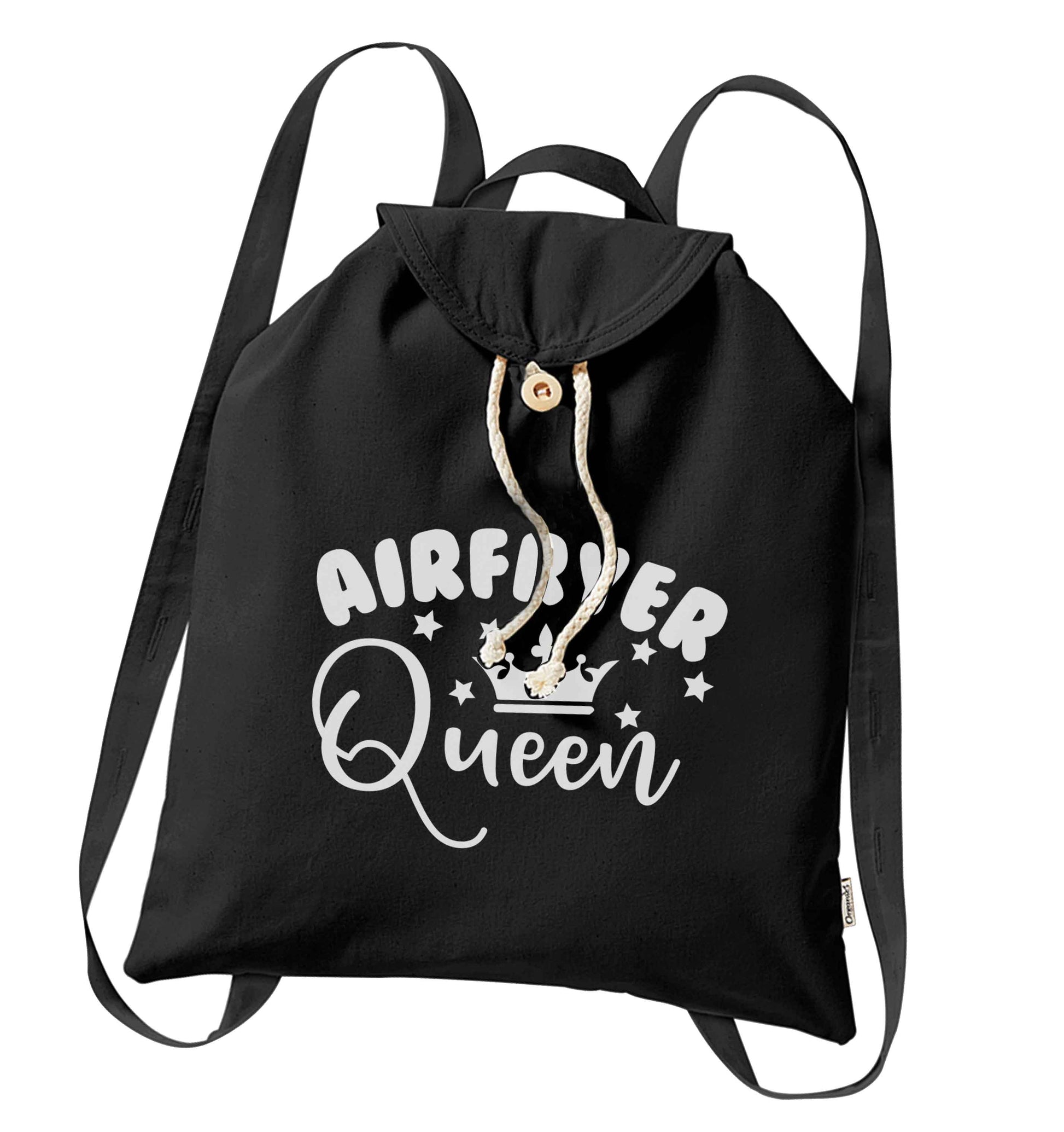 Airfryer queenorganic cotton backpack tote with wooden buttons in black