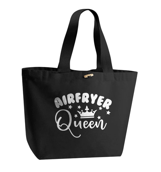 Airfryer queenorganic cotton premium tote bag with wooden toggle in black