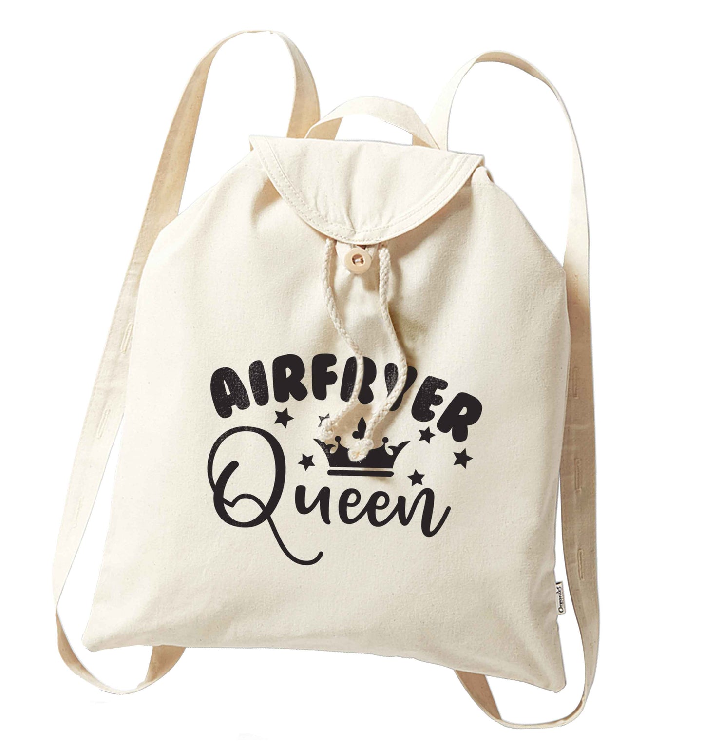 Airfryer queenorganic cotton backpack tote with wooden buttons in natural