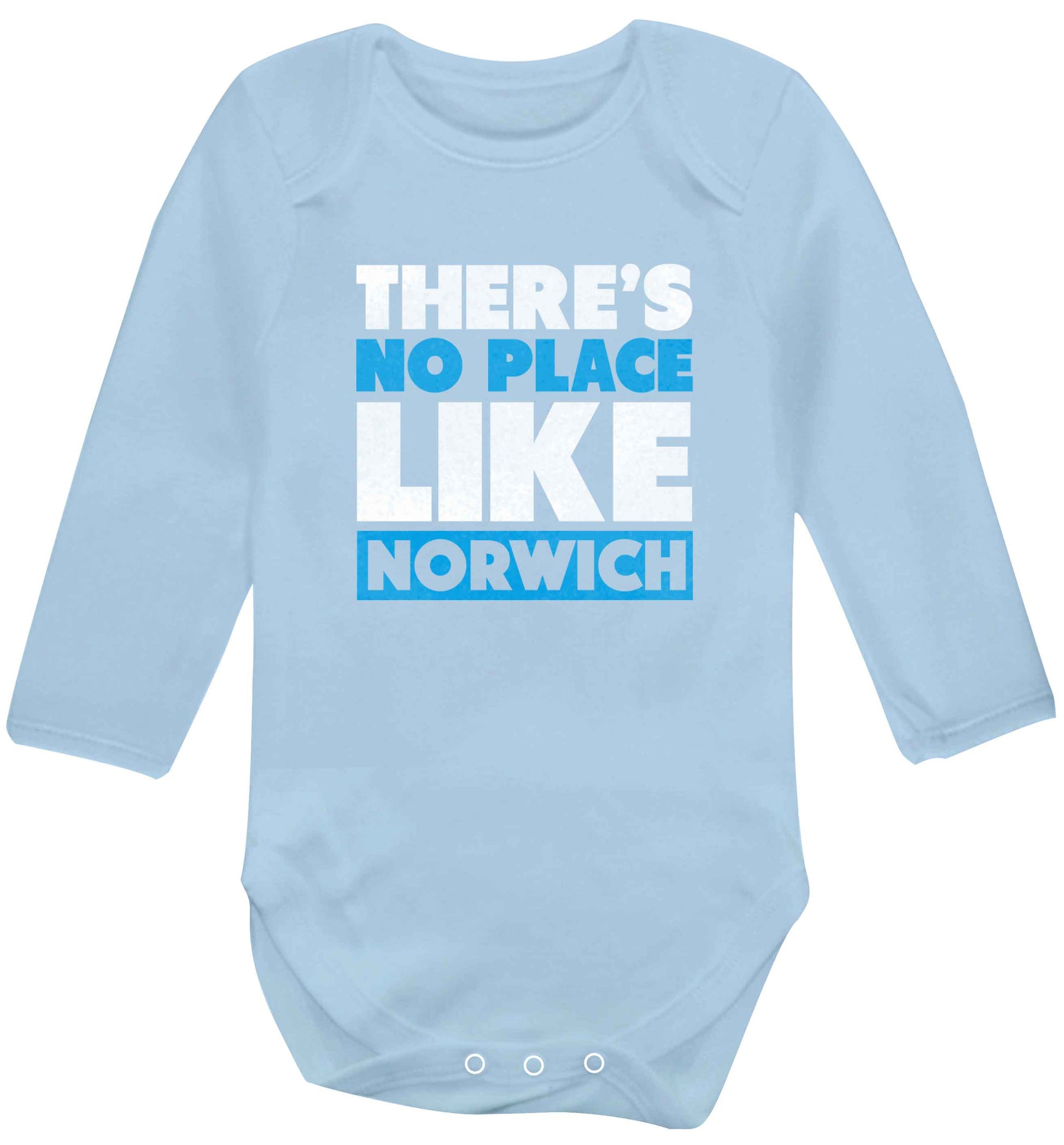 There's no place like Norwich baby vest long sleeved pale blue 6-12 months