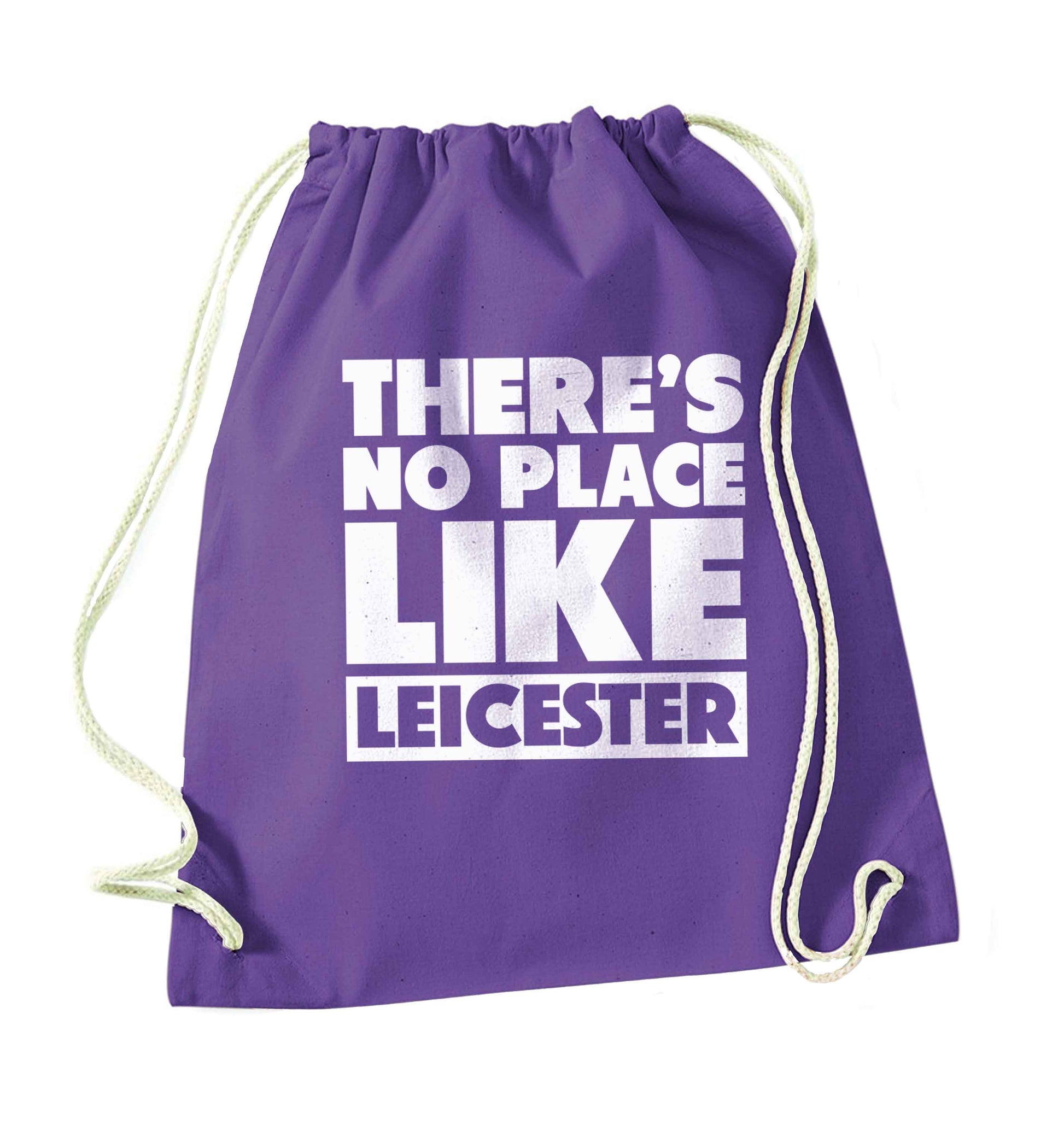 There's no place like Leicester purple drawstring bag