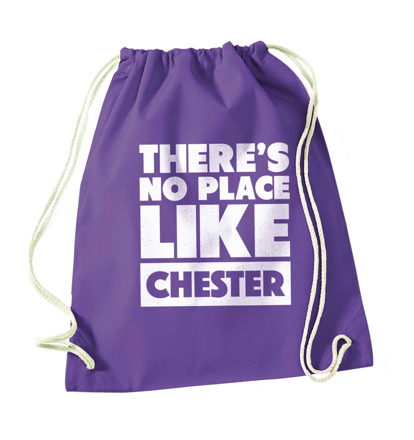 There's no place like Chester purple drawstring bag