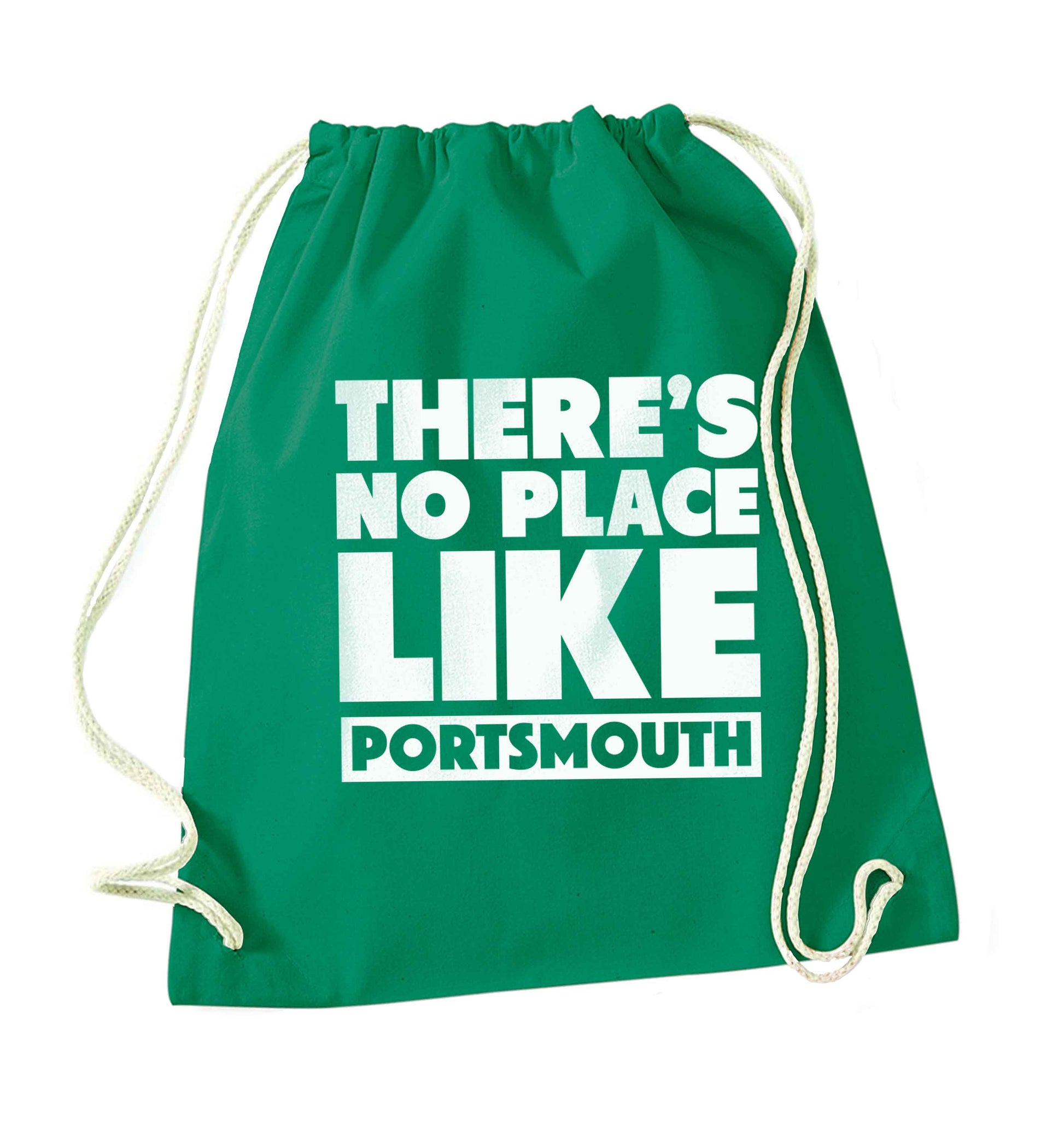 There's no place like Porstmouth green drawstring bag