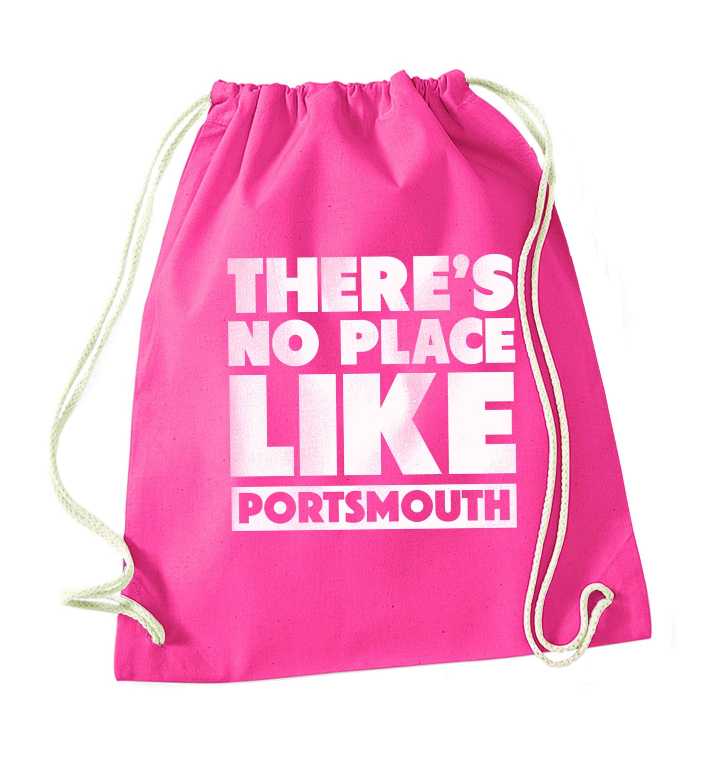 There's no place like Porstmouth pink drawstring bag