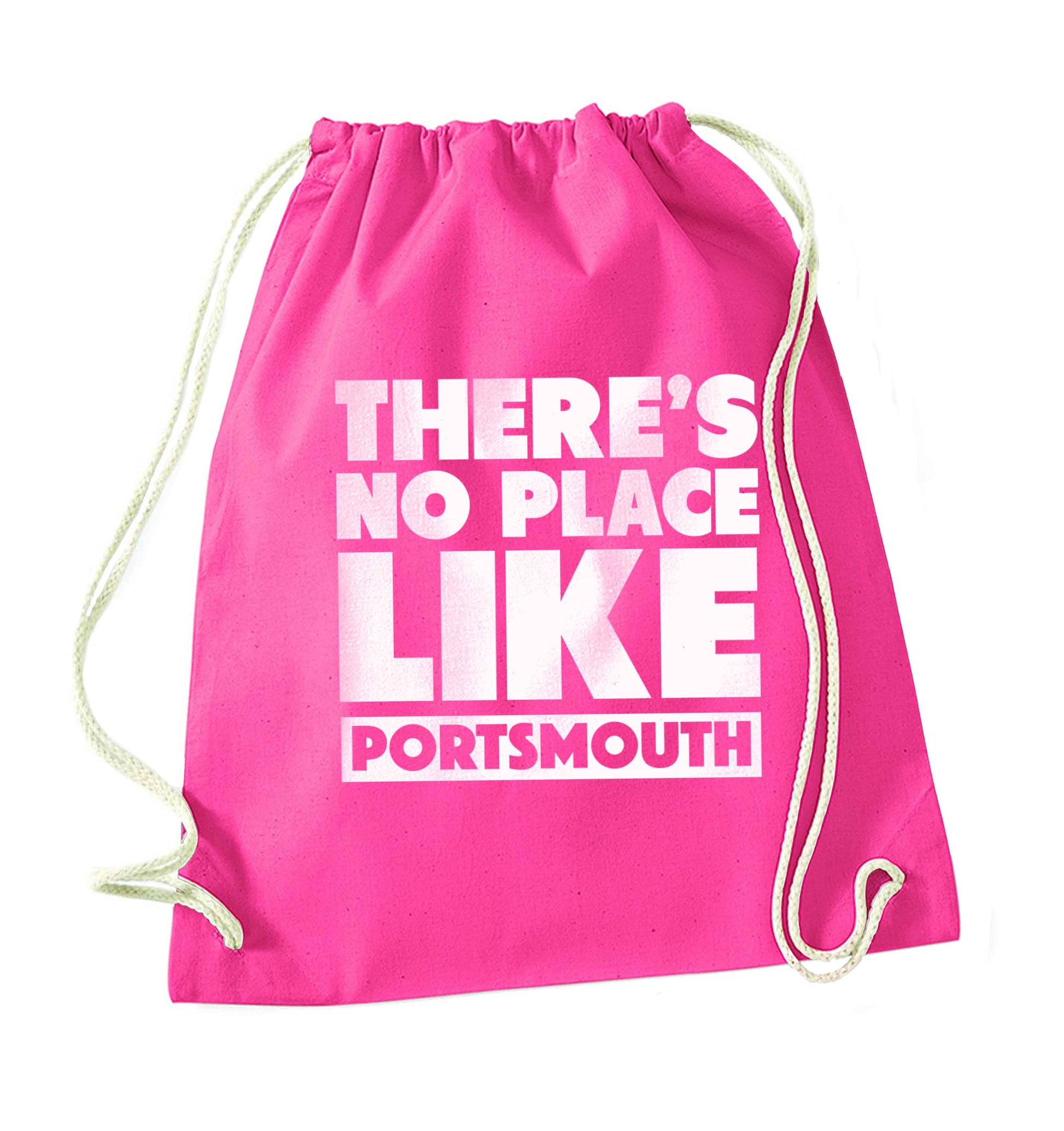 There's no place like Porstmouth pink drawstring bag