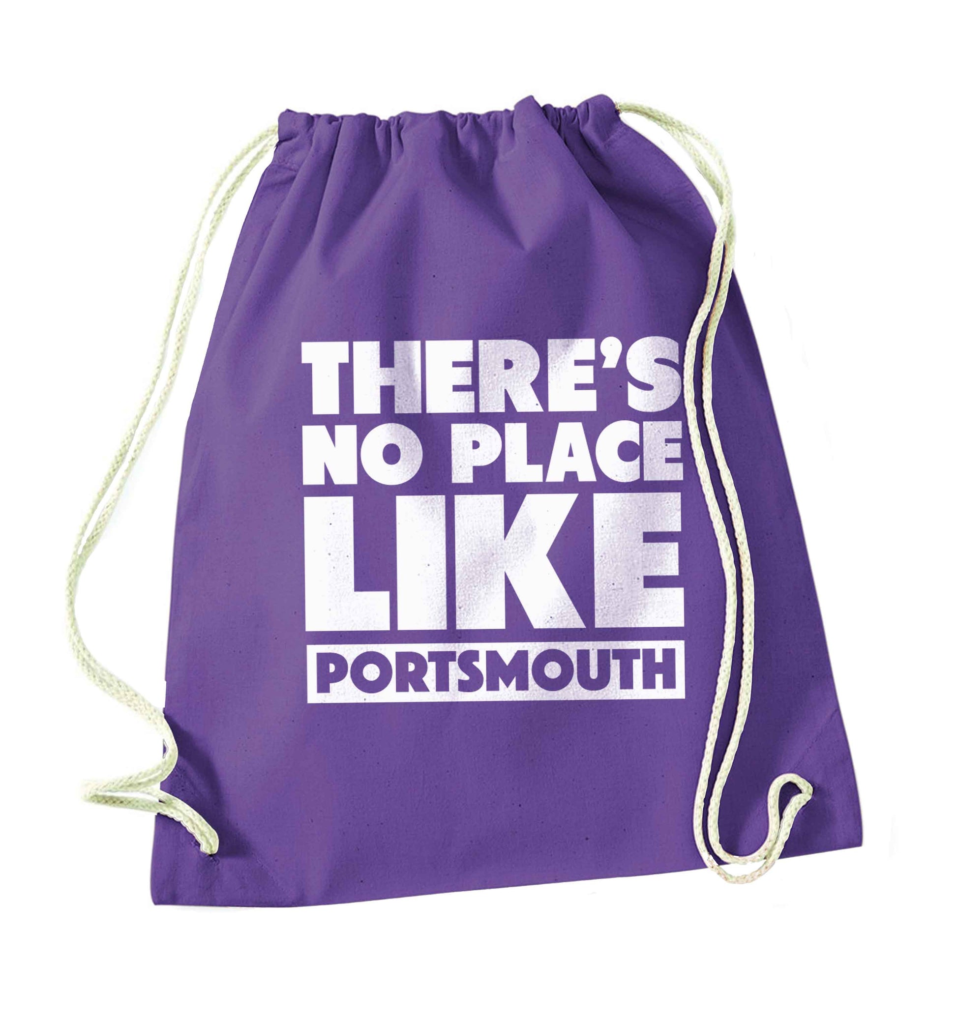 There's no place like Porstmouth purple drawstring bag