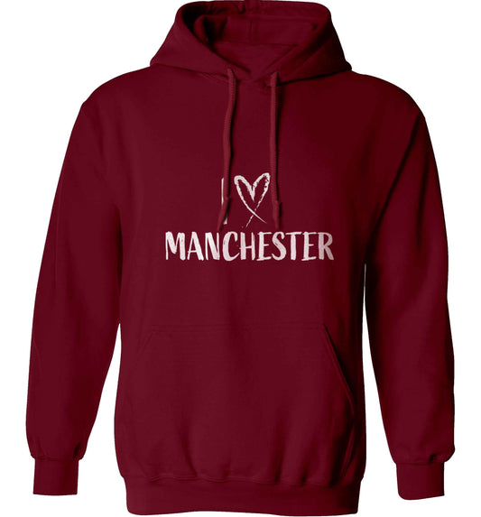 I love Manchester adults unisex maroon hoodie 2XL