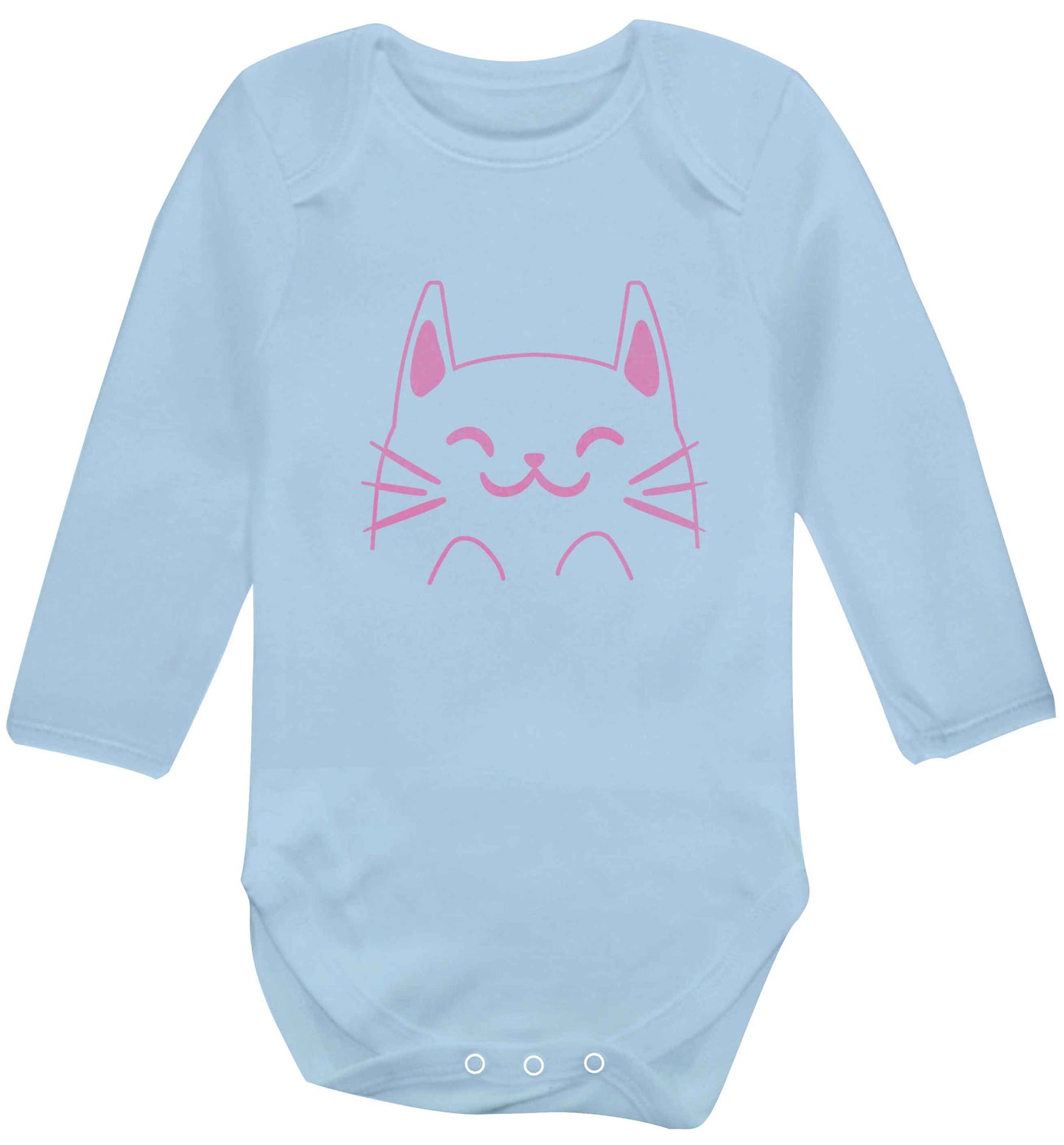 Cat illustration baby vest long sleeved pale blue 6-12 months