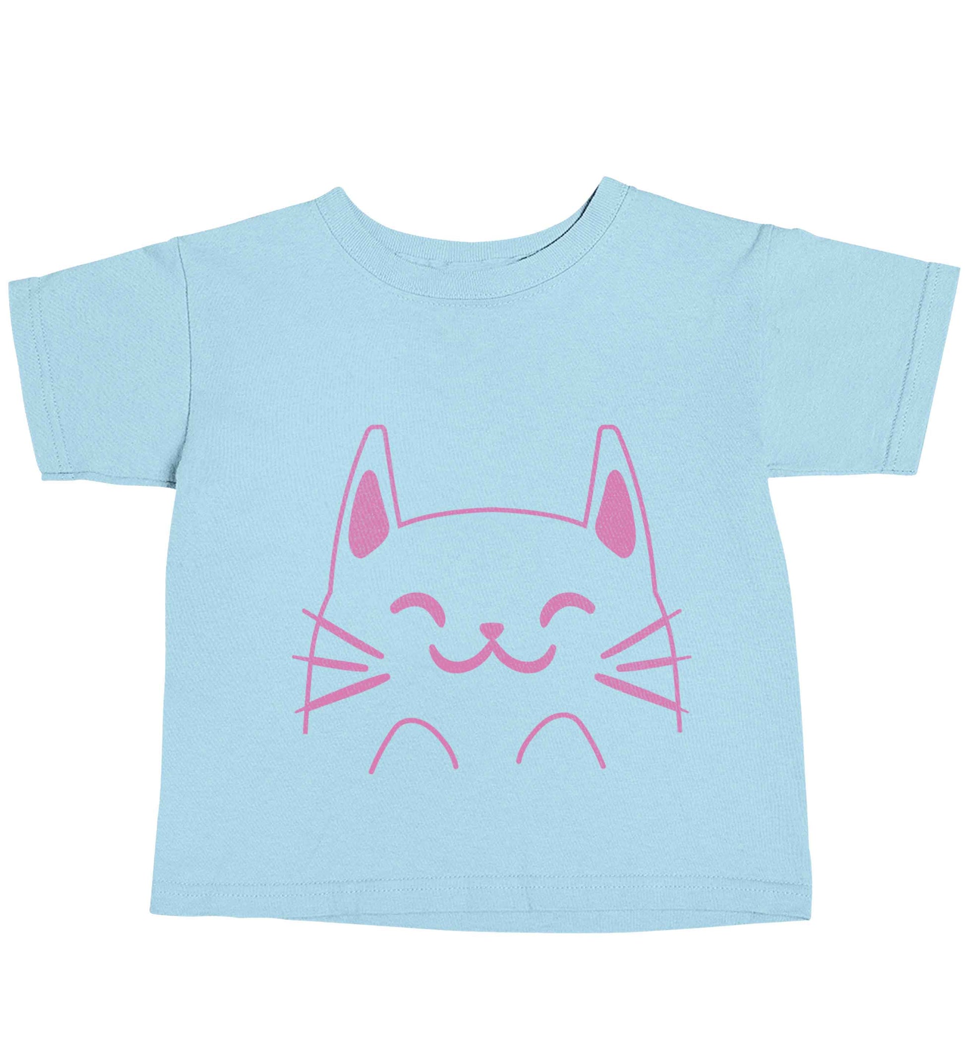 Cat illustration light blue baby toddler Tshirt 2 Years