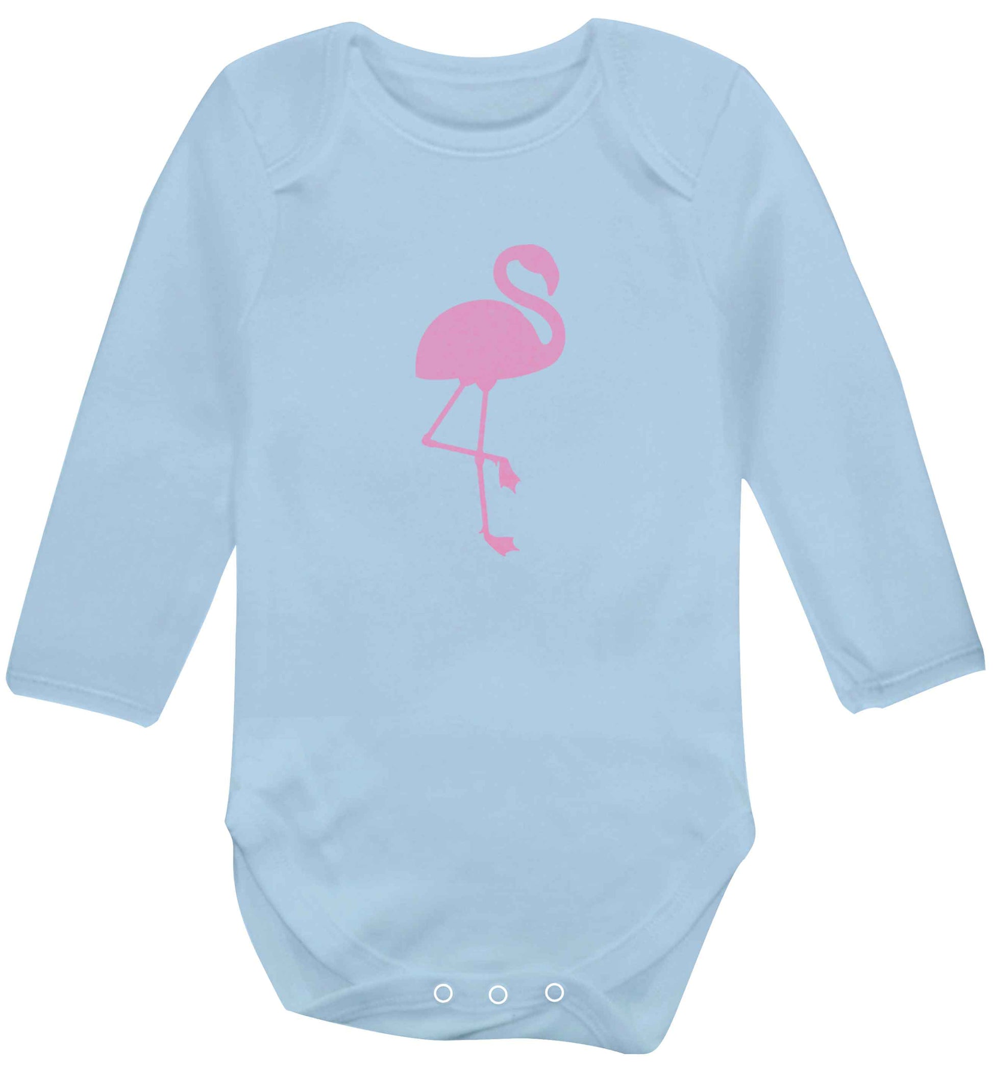 Pink flamingo baby vest long sleeved pale blue 6-12 months