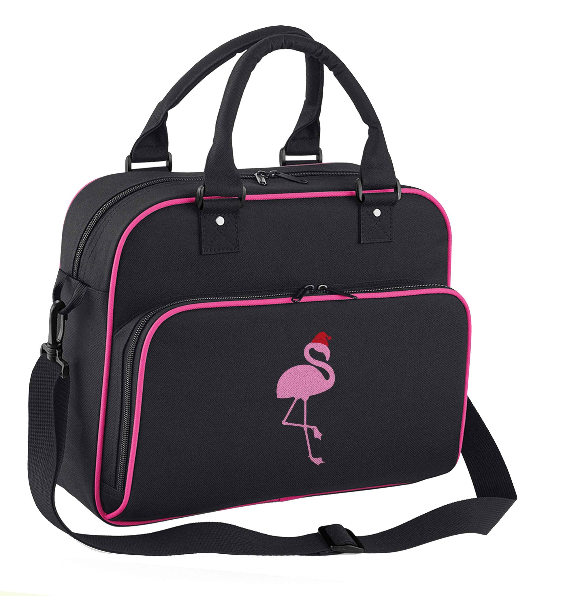 Pink flamingo santa children's dance bag black with pink detail