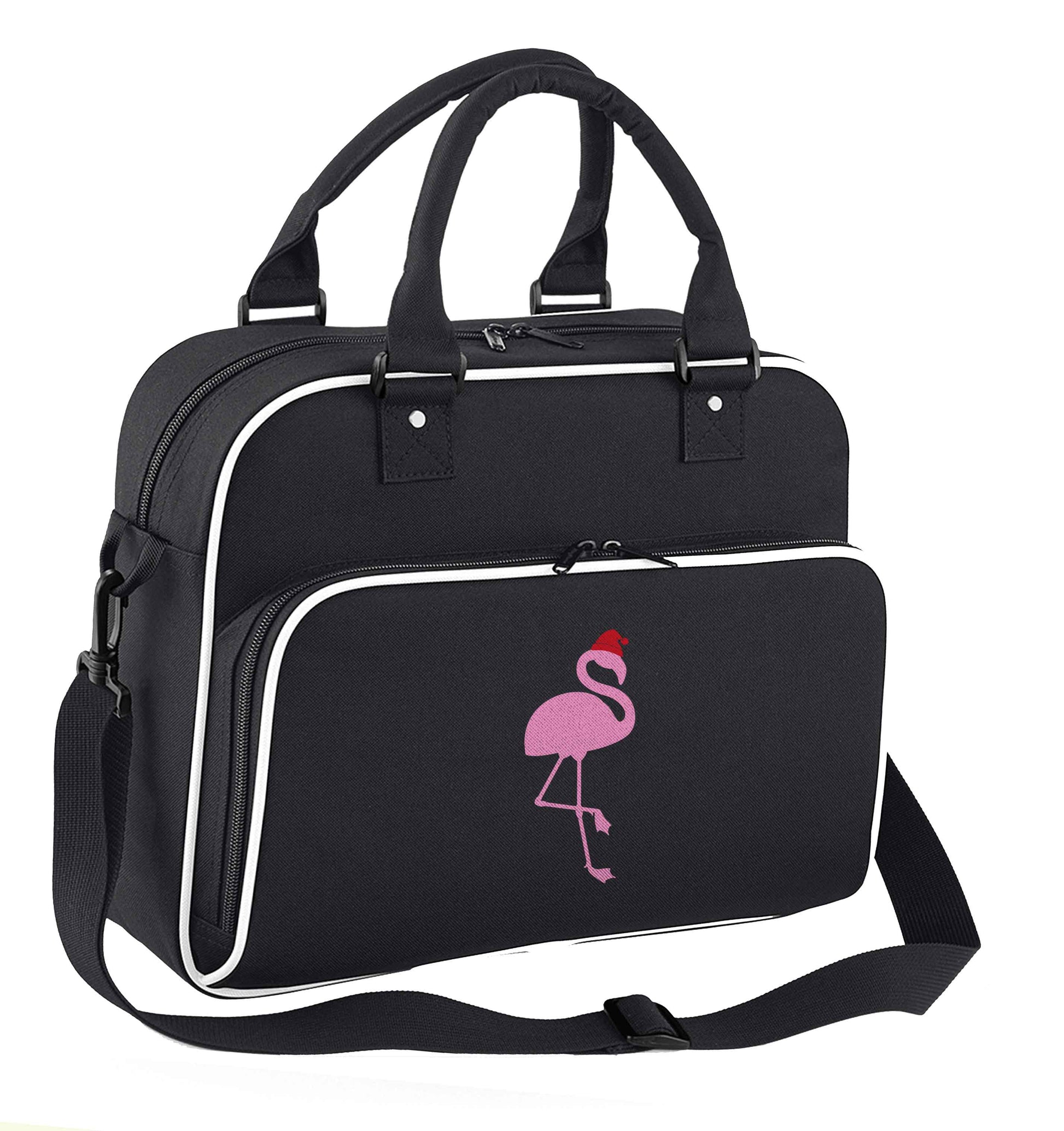 Pink flamingo santa children's dance bag black with white detail