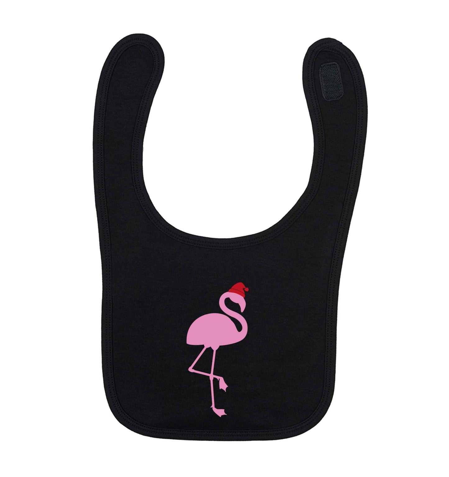 Pink flamingo santa black baby bib