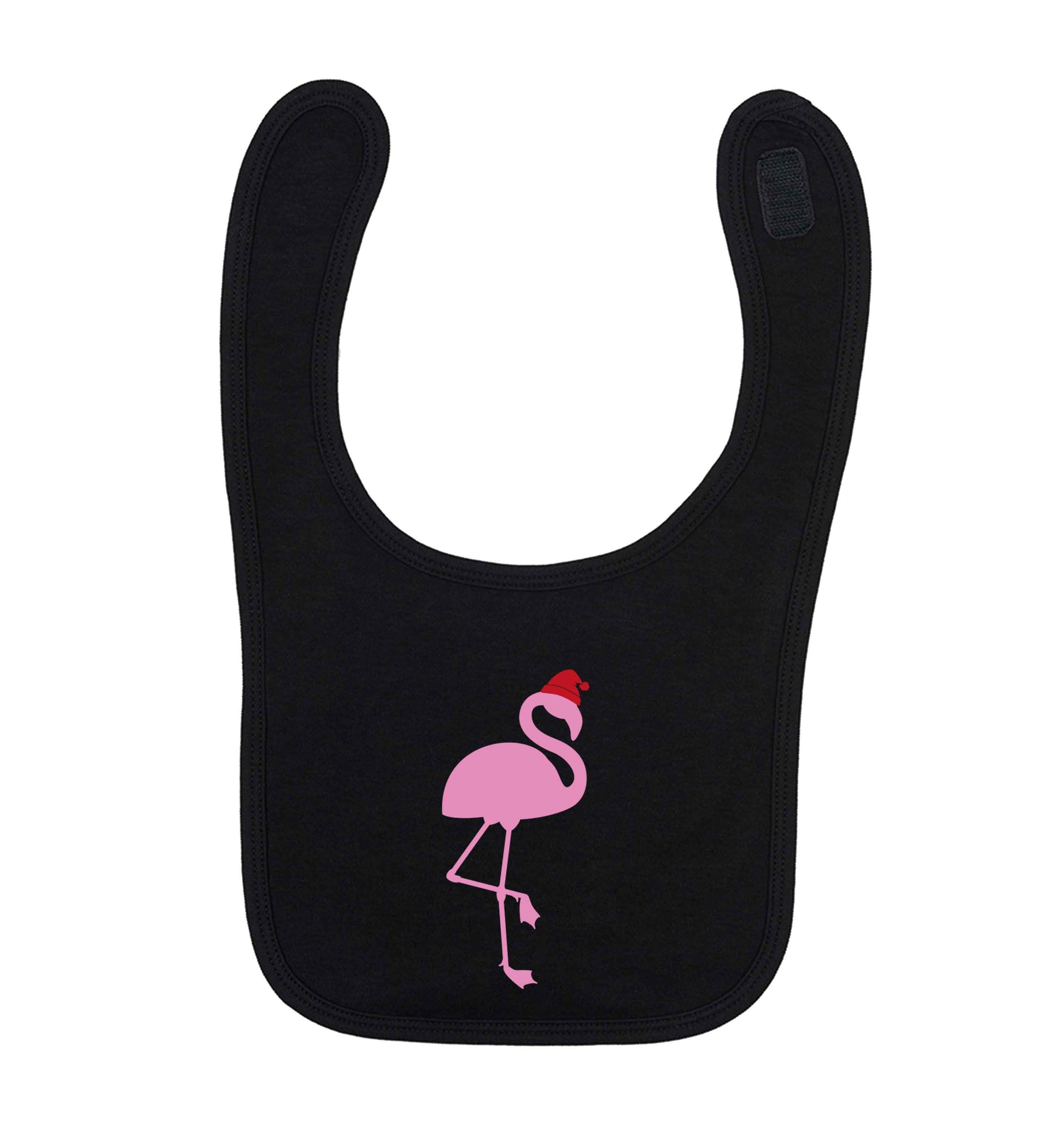 Pink flamingo santa black baby bib