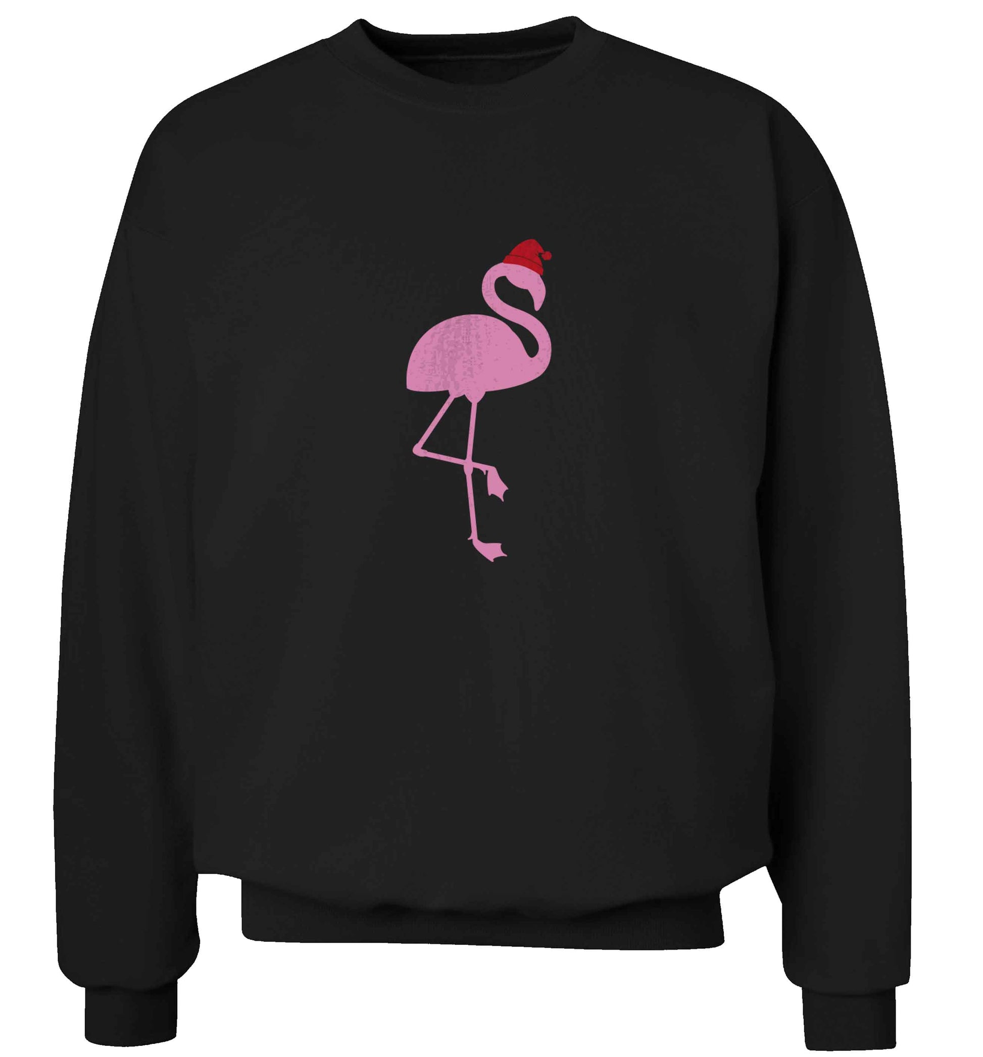 Pink flamingo santa adult's unisex black sweater 2XL