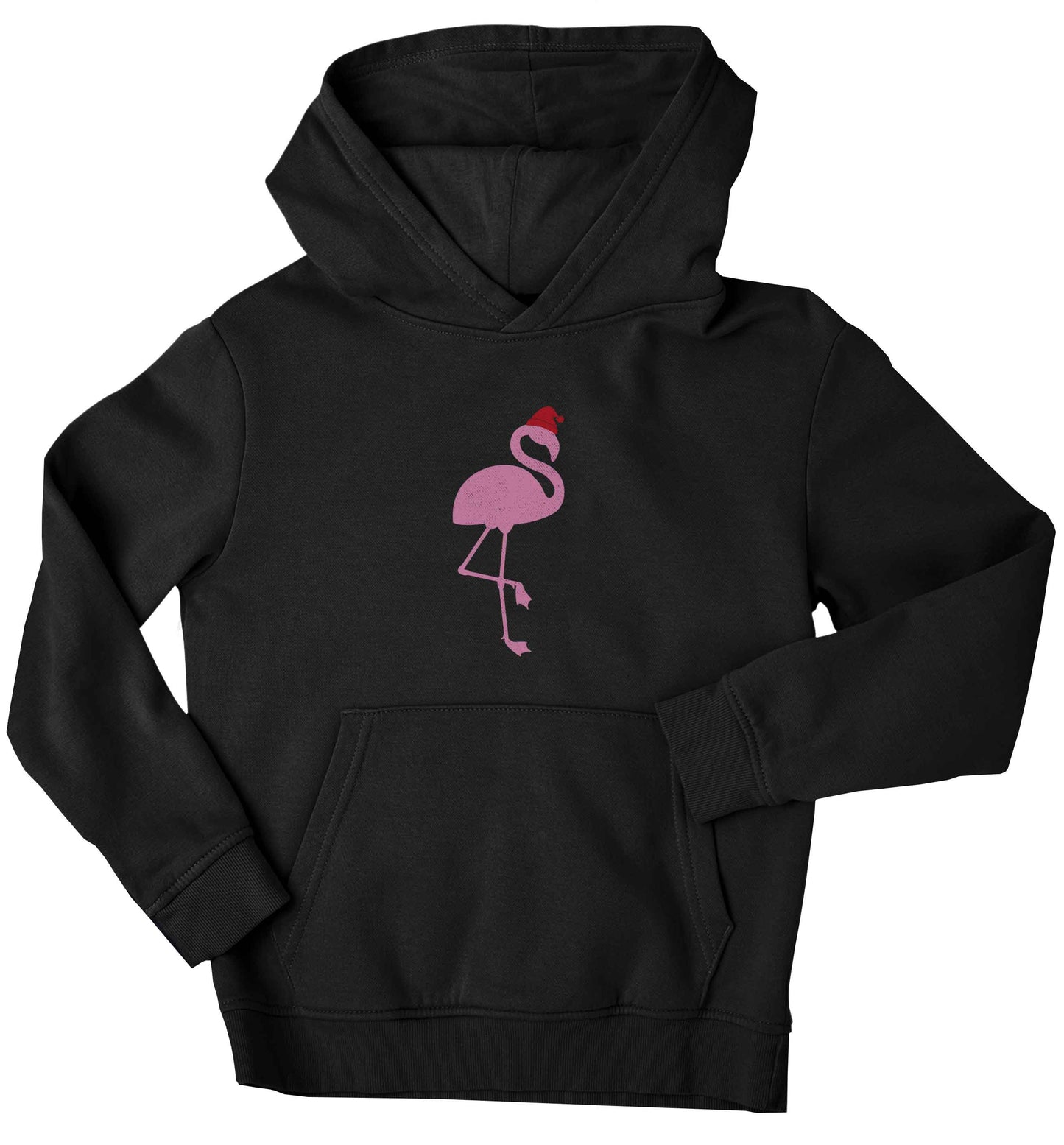 Pink flamingo santa children's black hoodie 12-13 Years