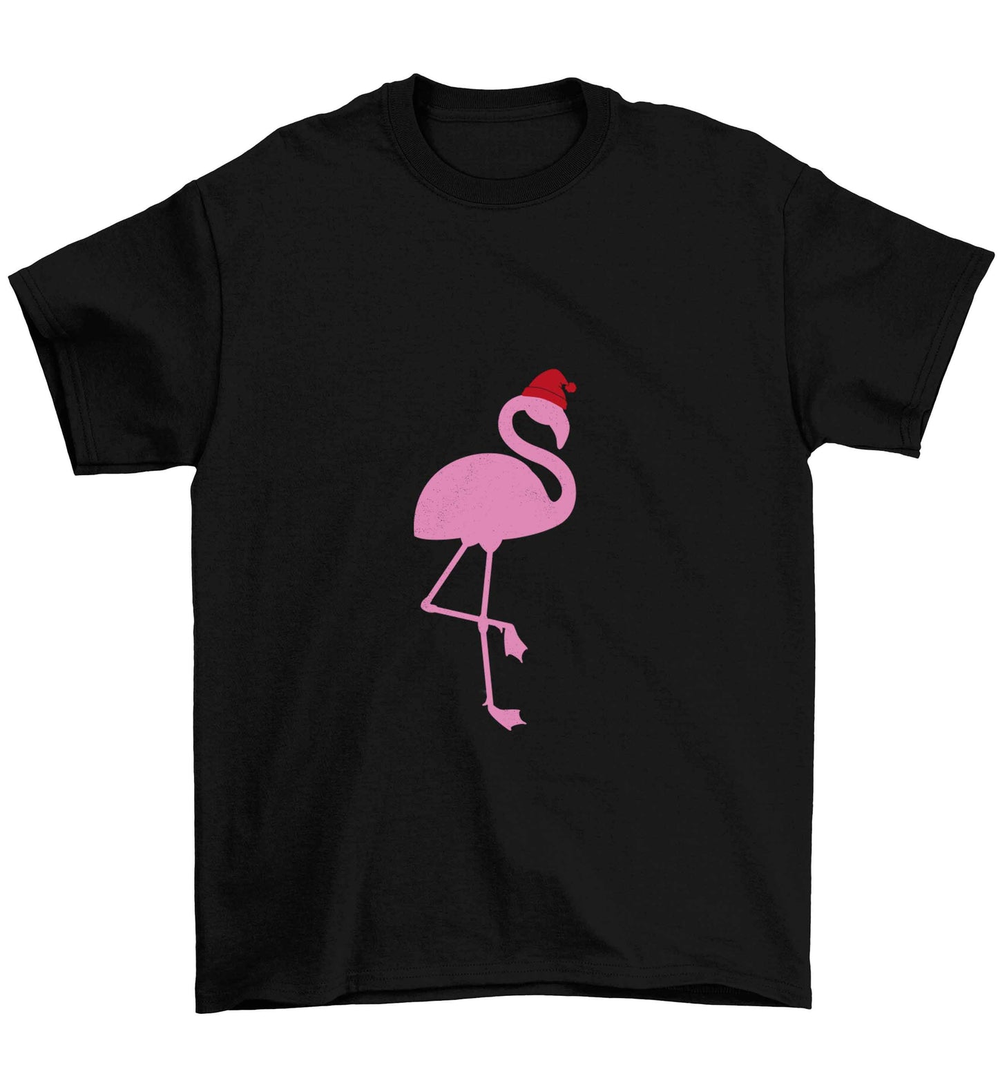 Pink flamingo santa Children's black Tshirt 12-13 Years