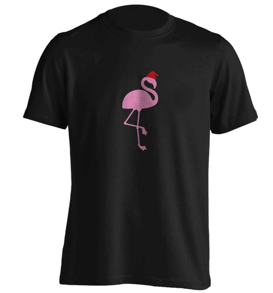 Pink flamingo santa adults unisex black Tshirt 2XL
