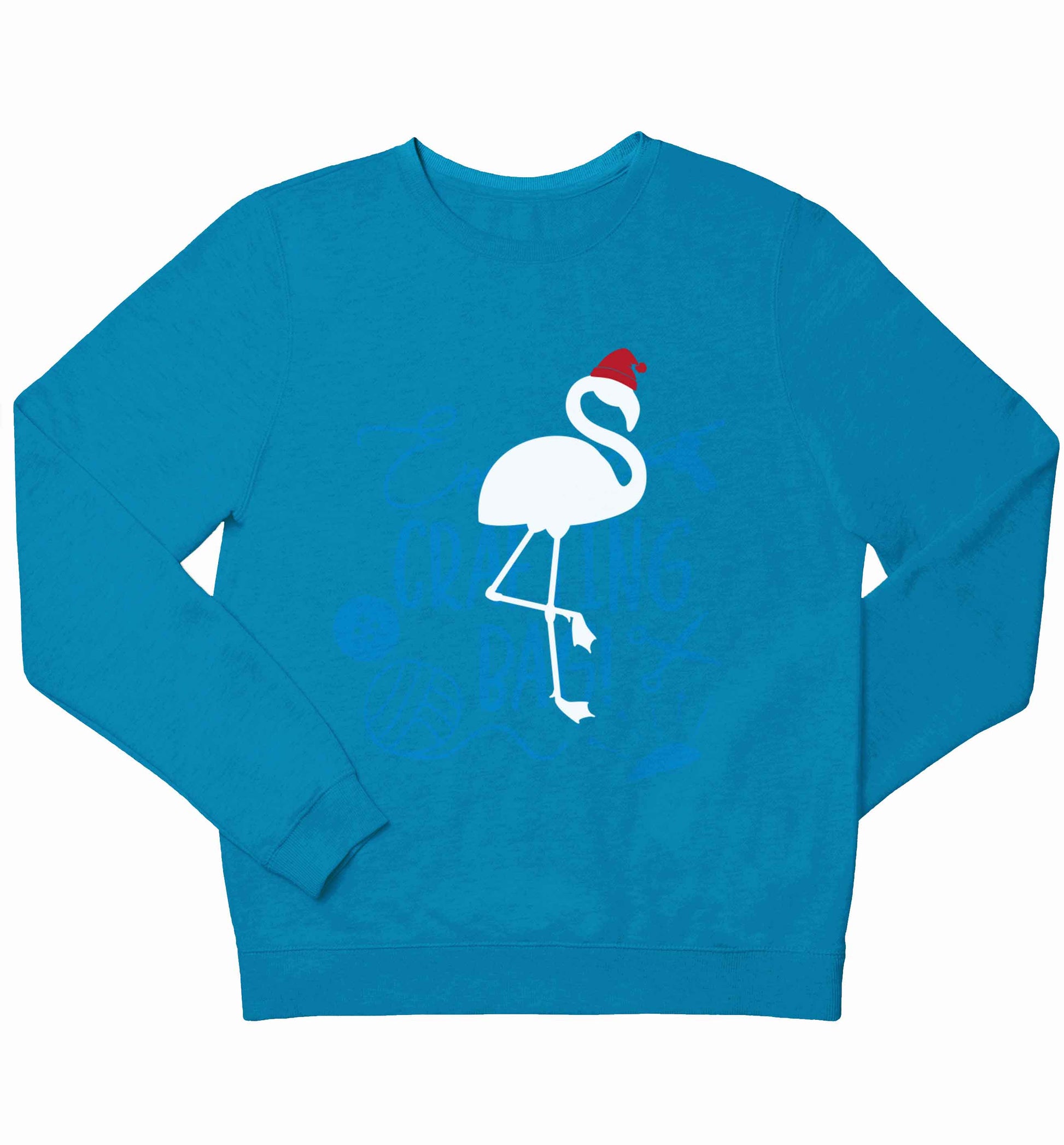 Pink flamingo santa children's blue sweater 12-13 Years