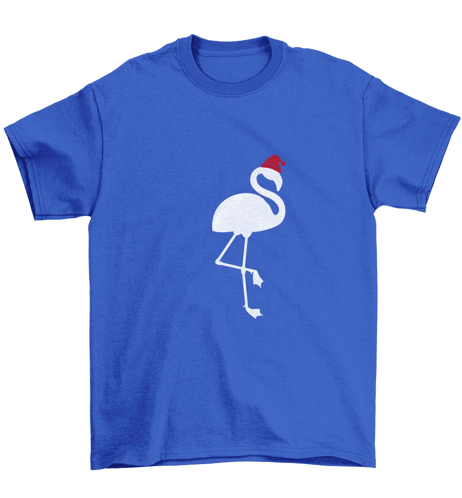 Pink flamingo santa Children's blue Tshirt 12-13 Years