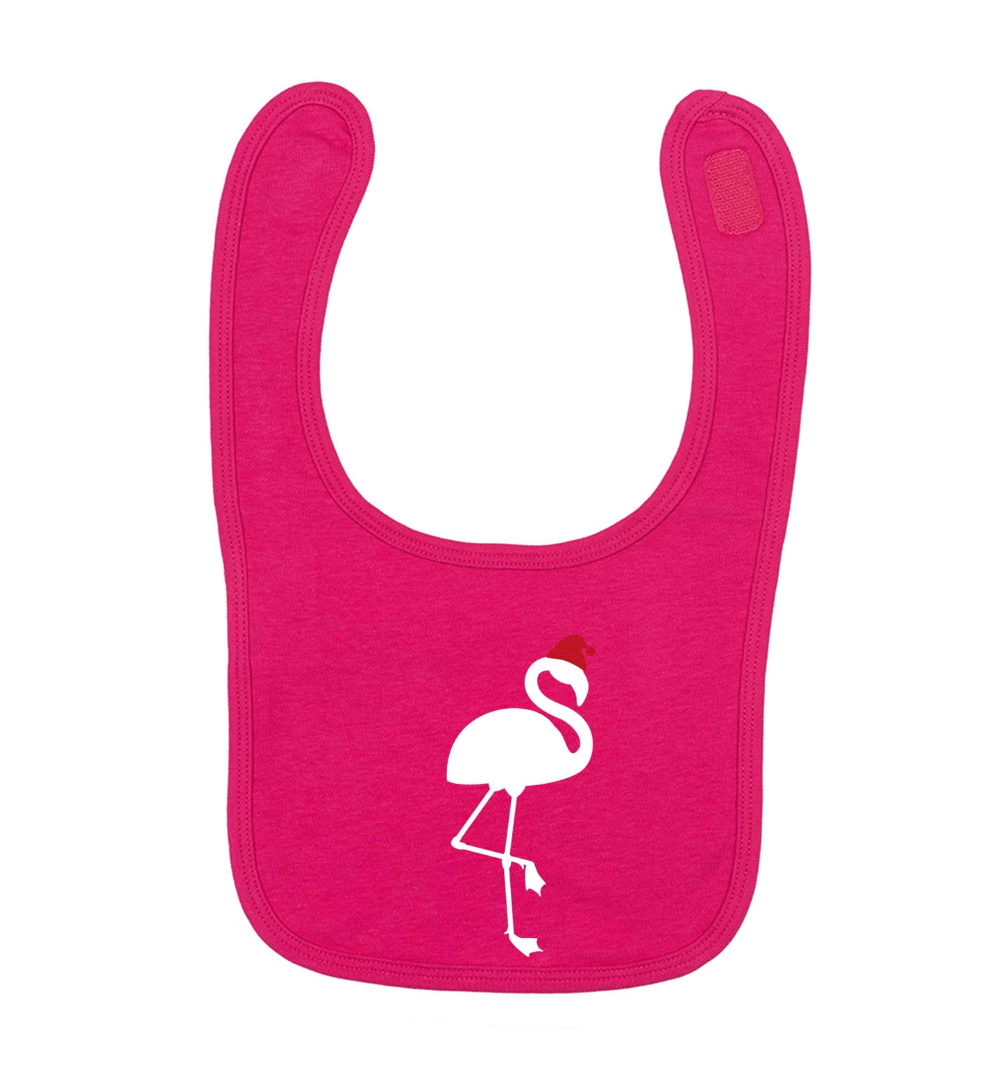 Pink flamingo santa dark pink baby bib