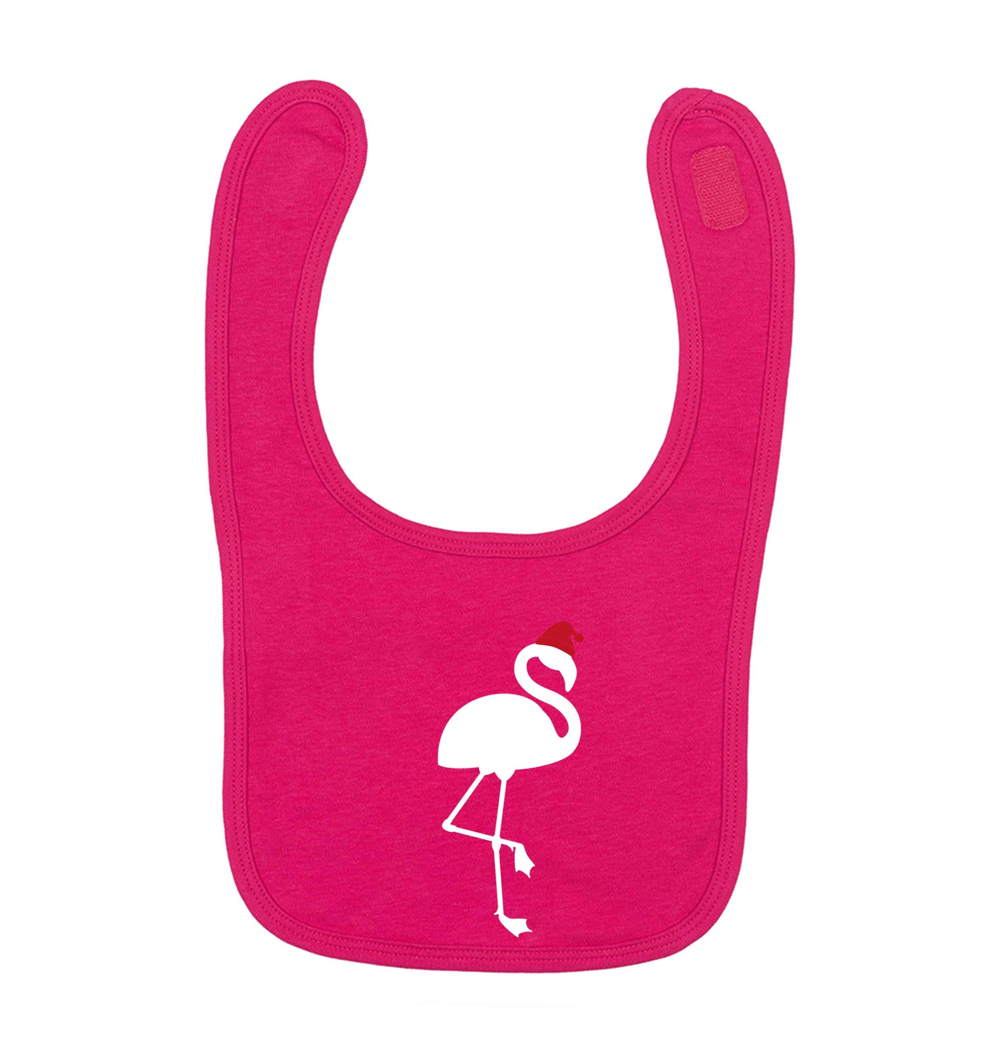Pink flamingo santa dark pink baby bib