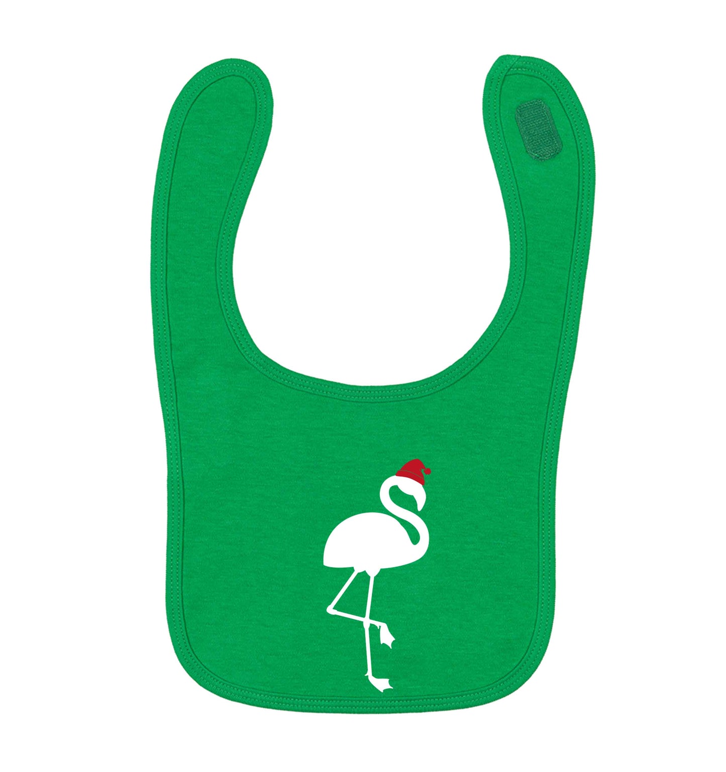 Pink flamingo santa green baby bib