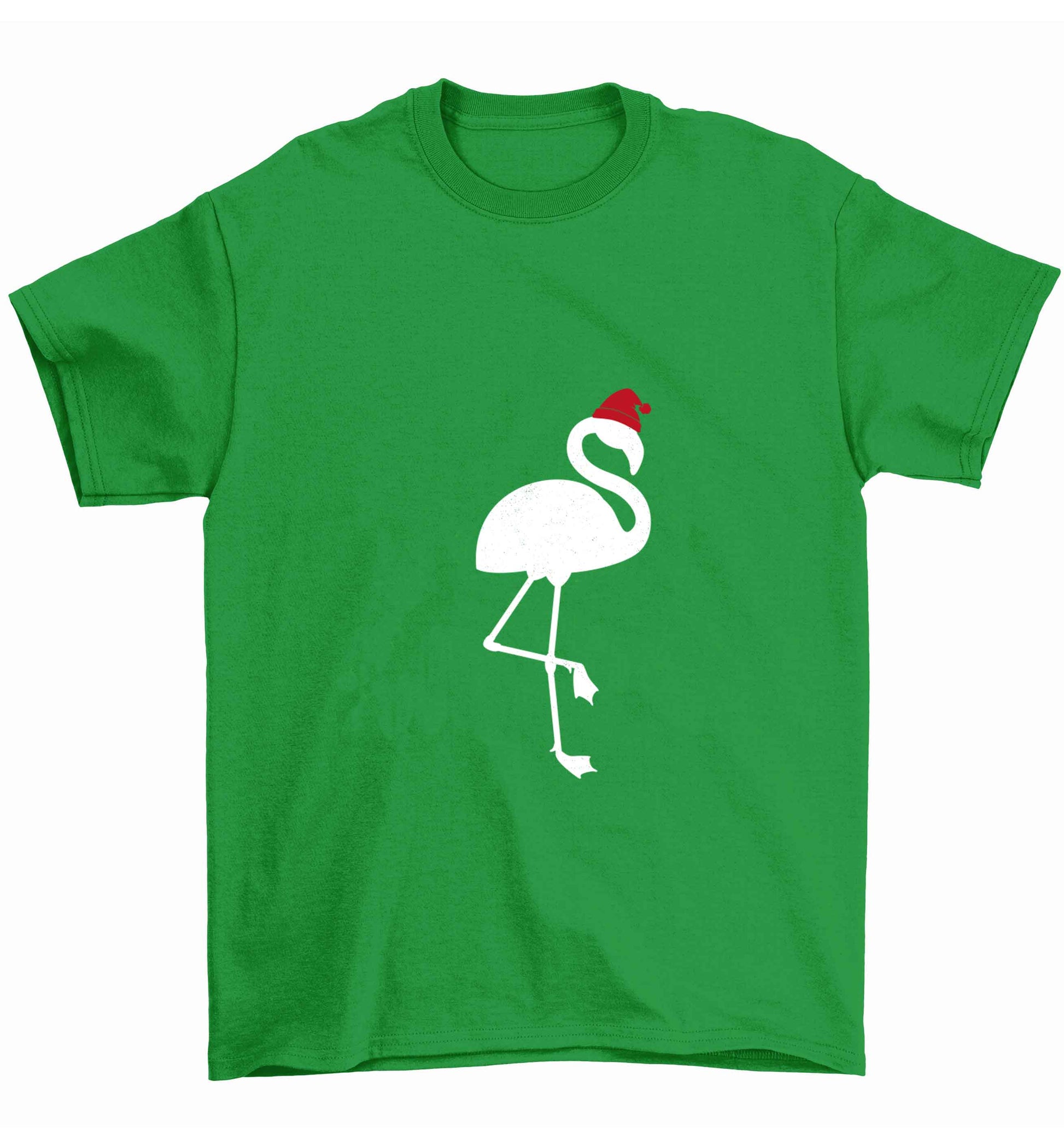 Pink flamingo santa Children's green Tshirt 12-13 Years