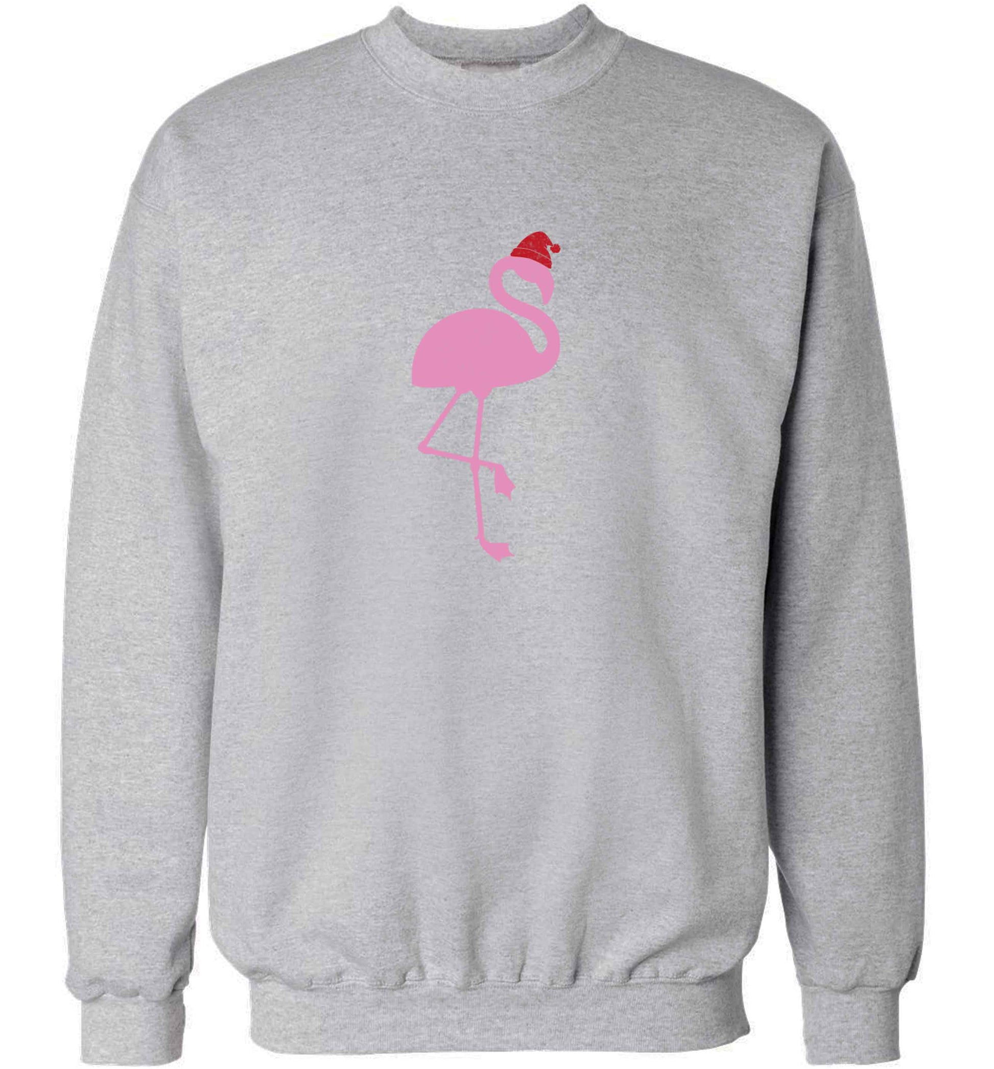 Pink flamingo santa adult's unisex grey sweater 2XL