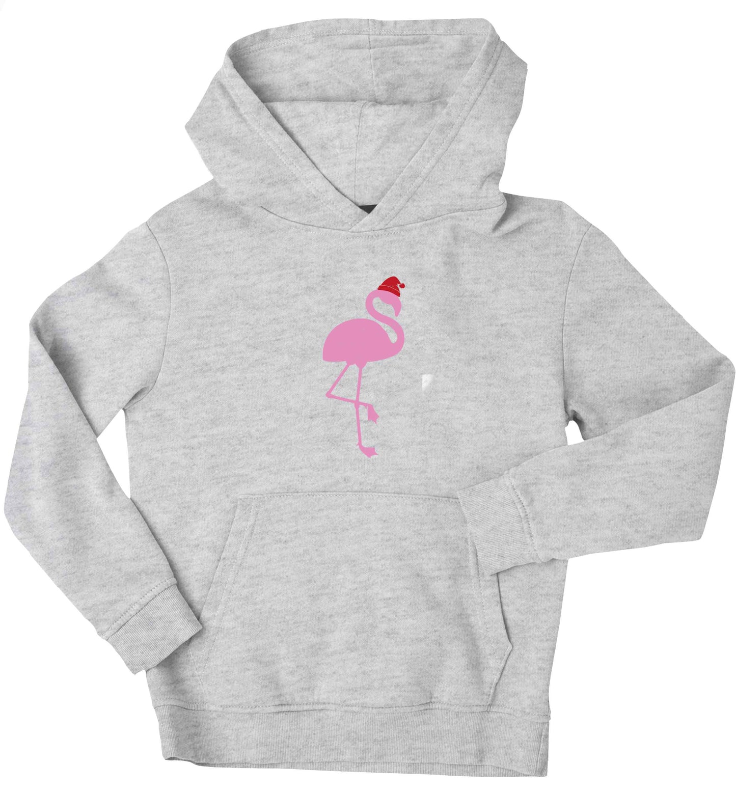 Pink flamingo santa children's grey hoodie 12-13 Years